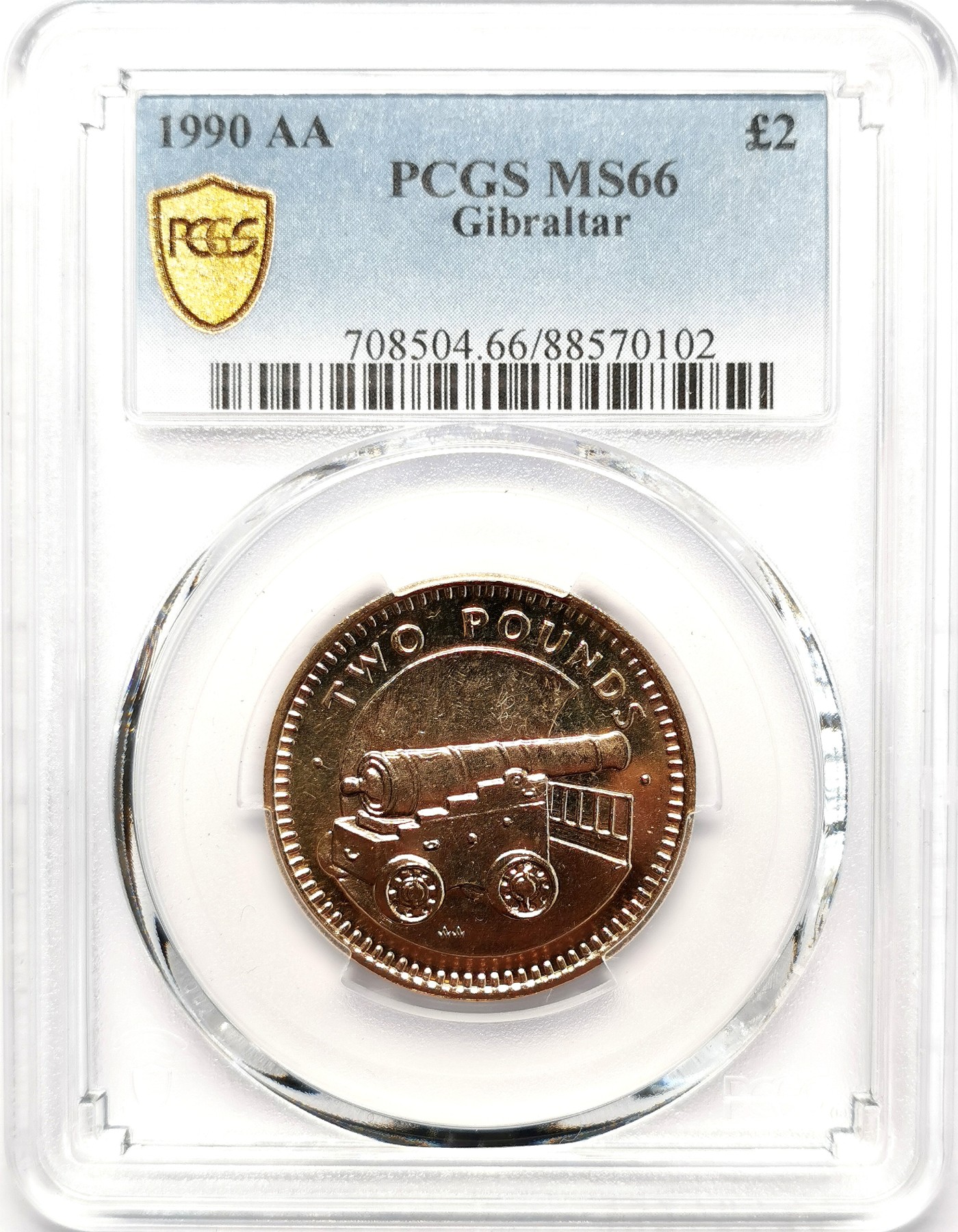 凡希社世界钱币微拍第二百五十五期 1990直布罗陀大炮2镑PCGS-MS66