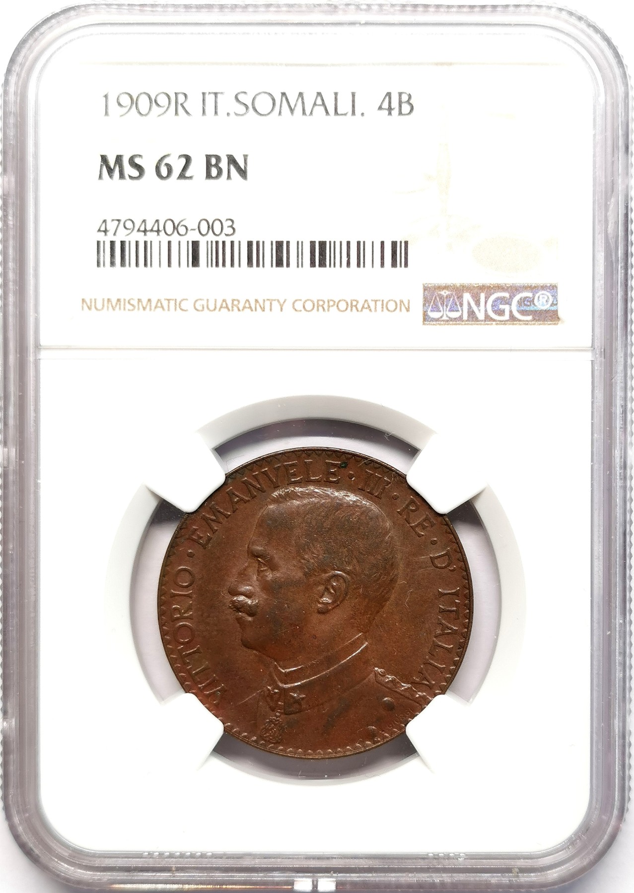凡希社世界钱币微拍第二百五十五期 荐！1909R意属索马里4Besa铜币NGC-MS62原铜光罕见品质！