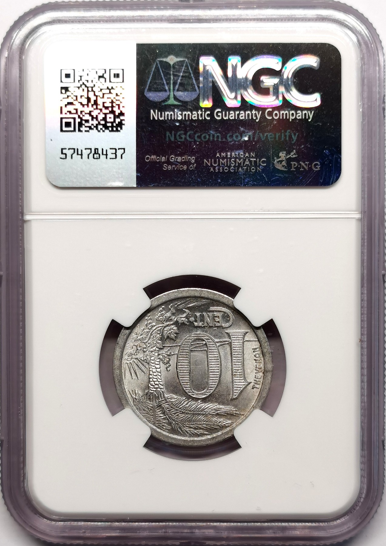凡希社世界钱币微拍第二百五十五期 1921阿尔及利亚10分铝质代用币NGC-MS63