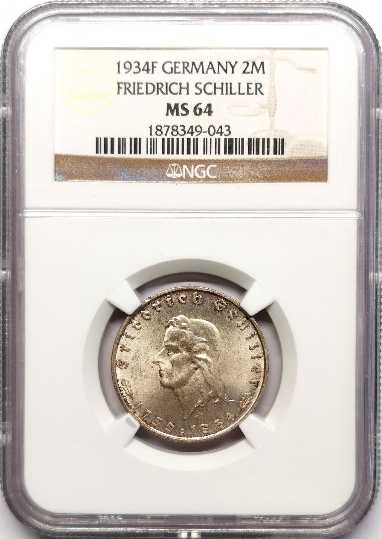 凡希社世界钱币微拍第二百五十五期 1934德国席勒纪念2马克NGC-MS64