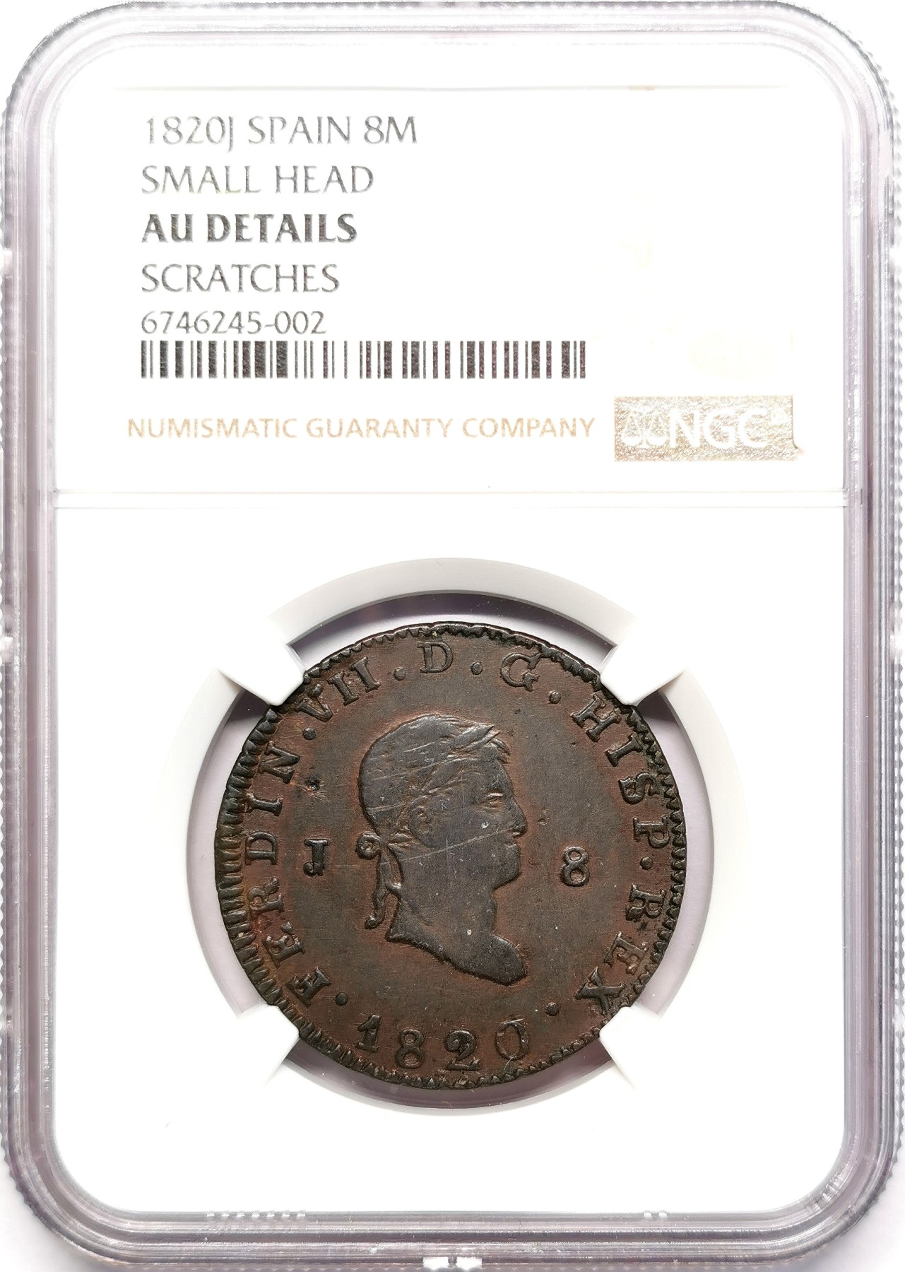 凡希社世界钱币微拍第二百五十五期 1820西班牙费七8M铜辅币NGC-AUD
