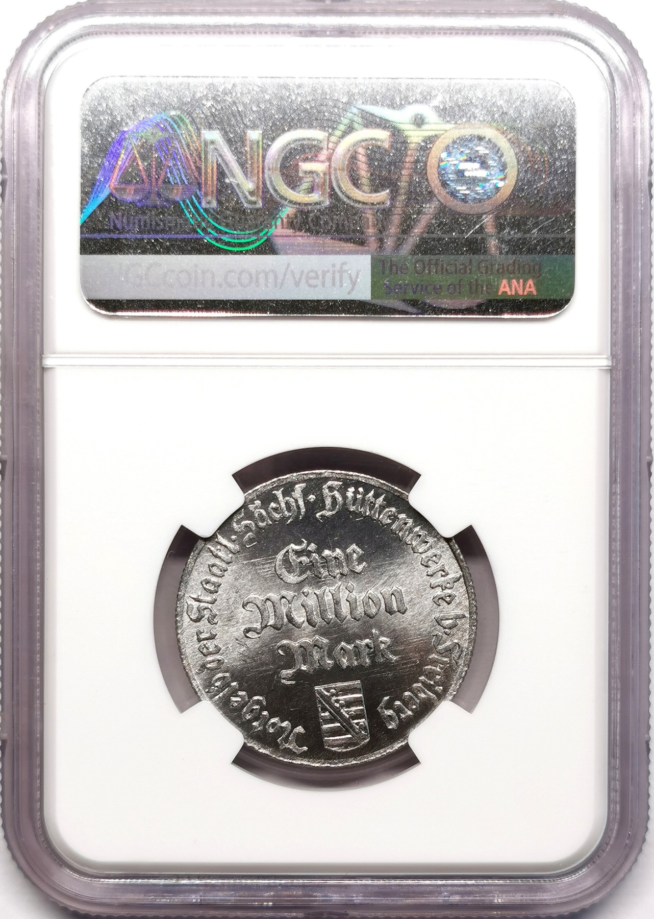 凡希社世界钱币微拍第二百五十五期 1923德紧弗莱堡1M马克铝币NGC-MS65