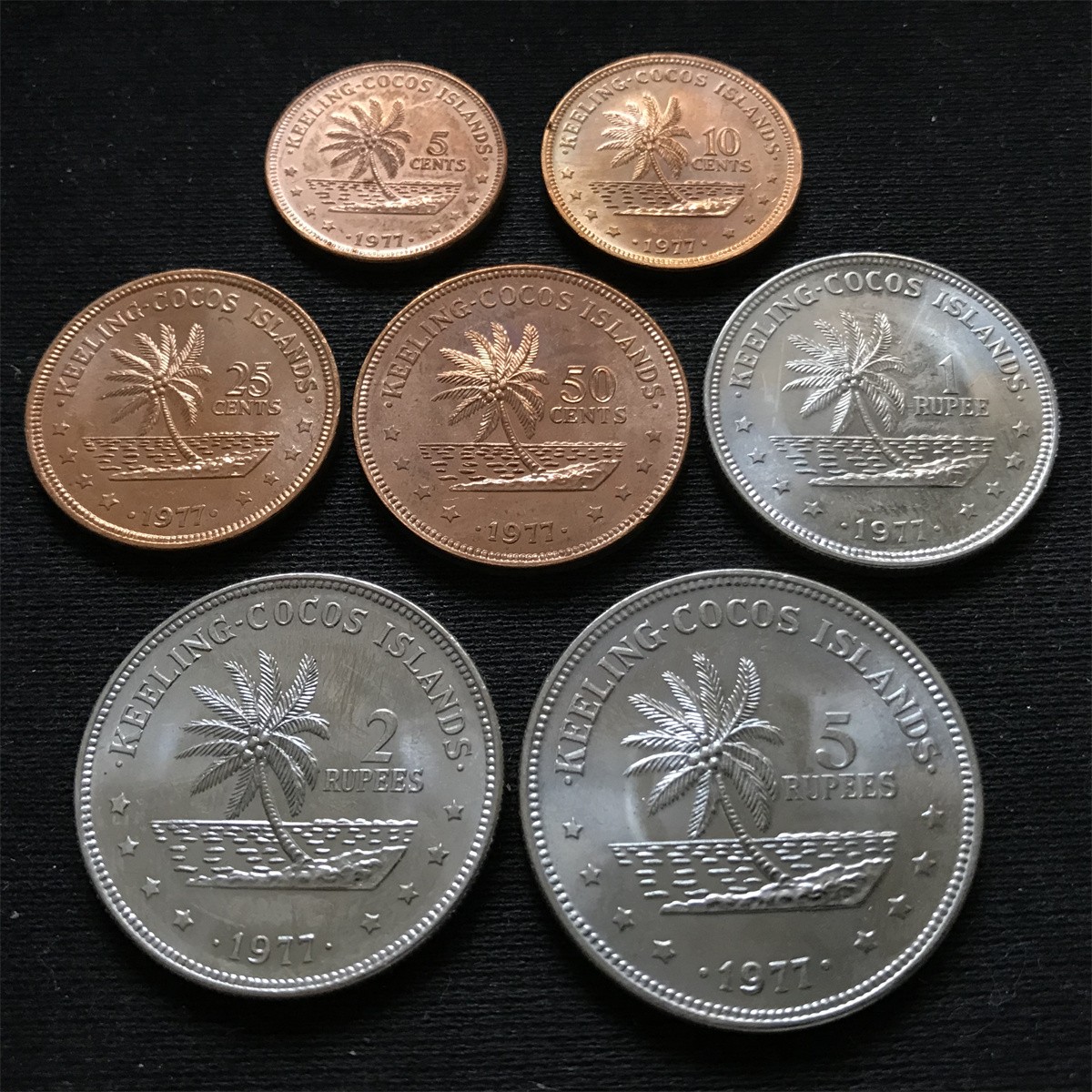 基林科科斯1977年5分-5卢比4铜3镍7枚套硬币 好品