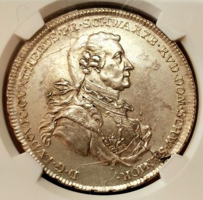 凡希社世界钱币微拍第二百五十五期 - 荐！1786施瓦茨堡-鲁多尔斯塔特野人泰勒大银NGC-MS62