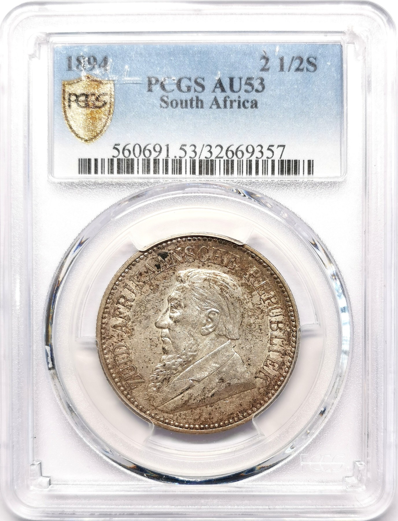 凡希社世界钱币微拍第二百五十五期 1894南非克鲁格2.5先令银币PCGS-AU53