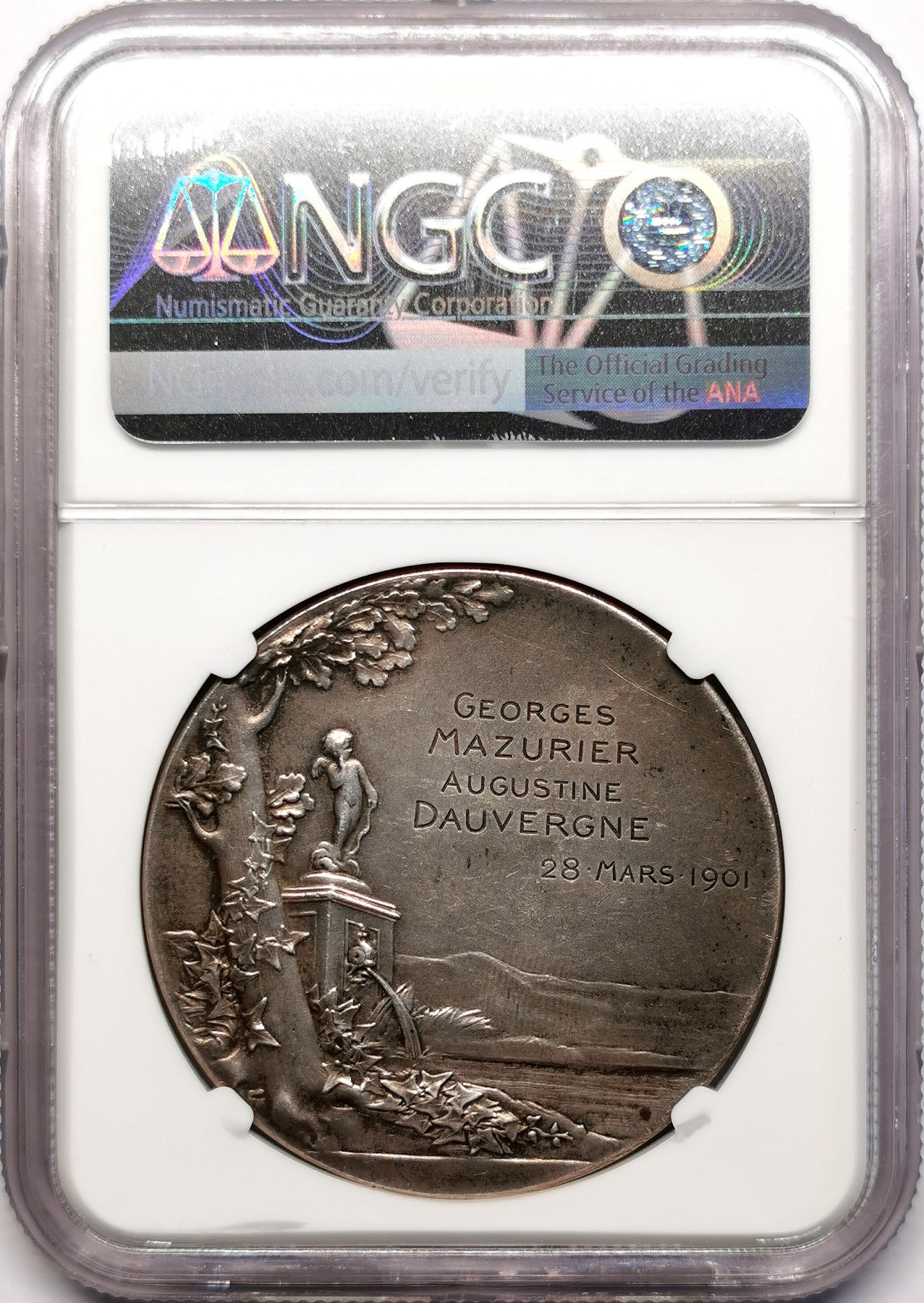 凡希社世界钱币微拍第二百五十五期 1901法国爱之永恒艺术银章NGC-MS62 Roty作品！