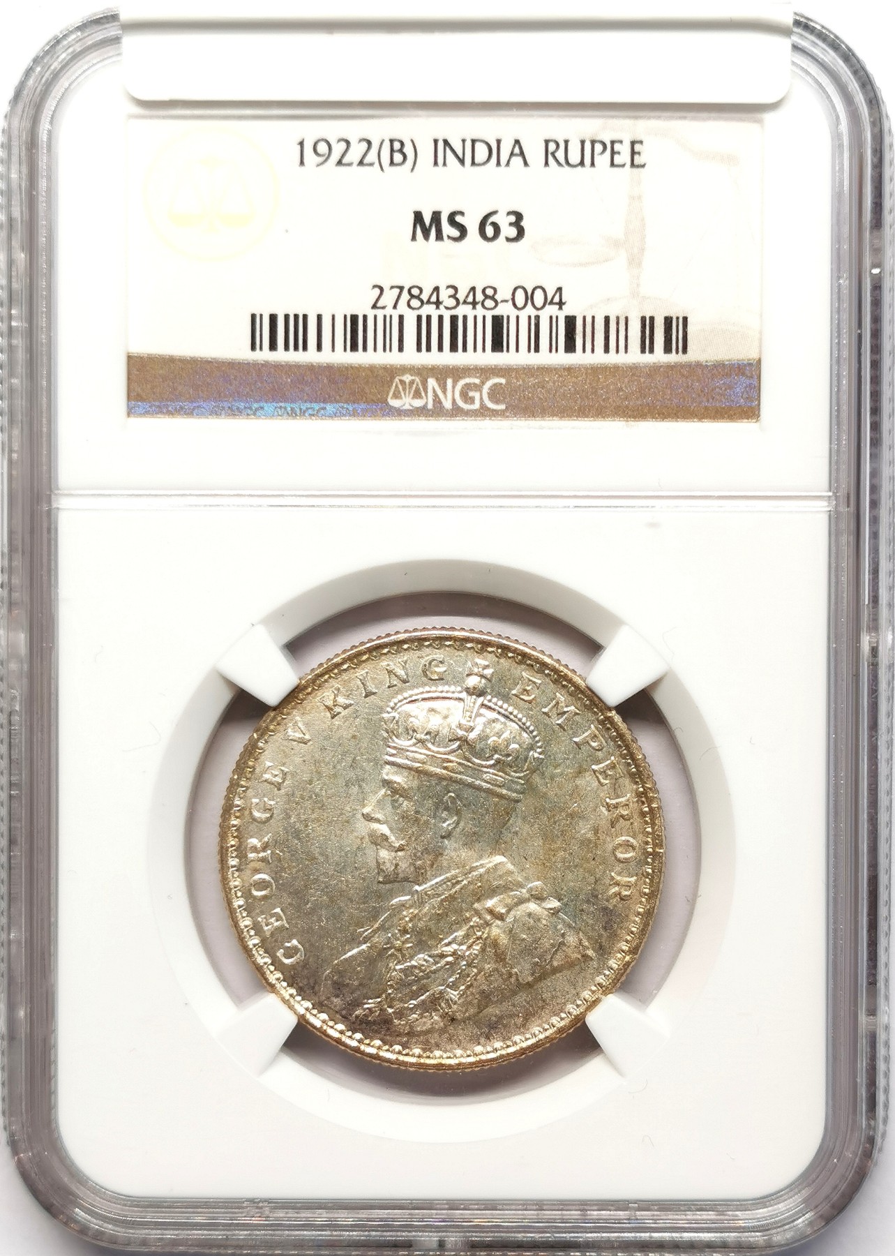 凡希社世界钱币微拍第二百五十五期 1922B英属印度乔五卢比NGC-MS63