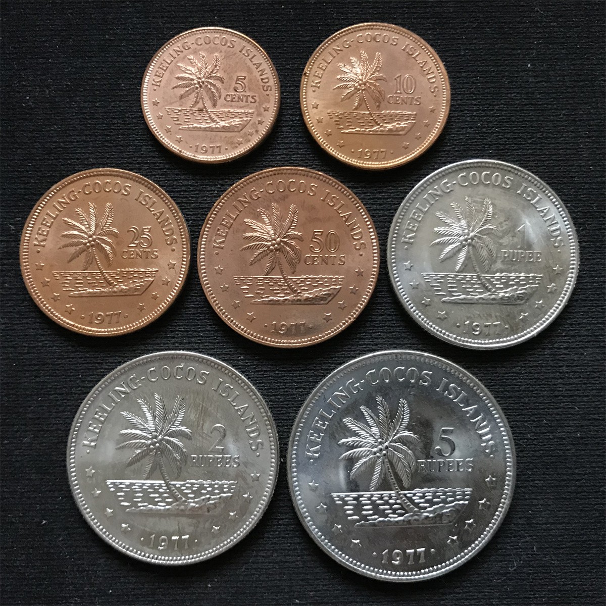 基林科科斯1977年5分-5卢比4铜3镍7枚套硬币 好品