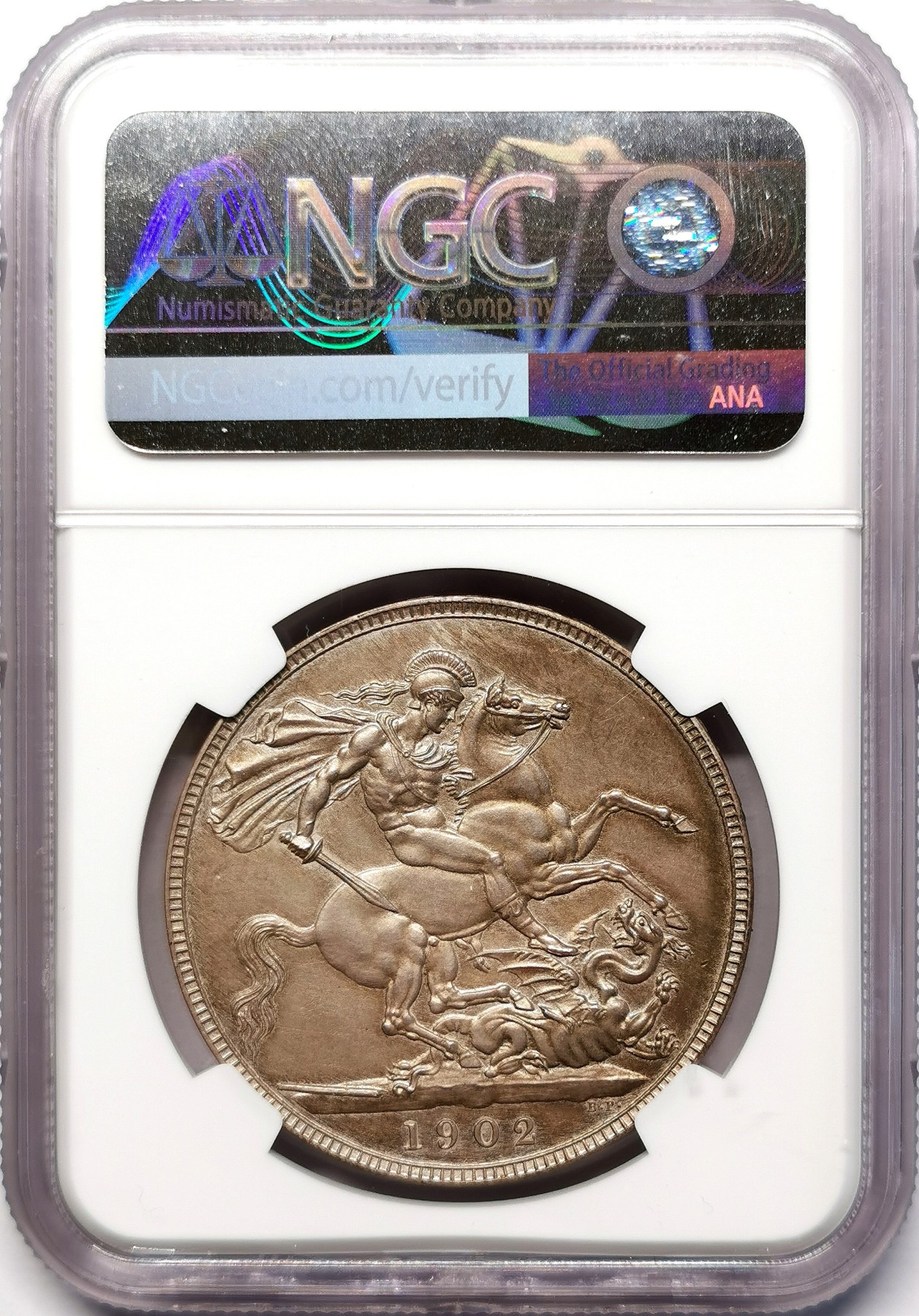 凡希社世界钱币微拍第二百五十五期 1902英国爱七马剑精铸NGC-PF63Matte