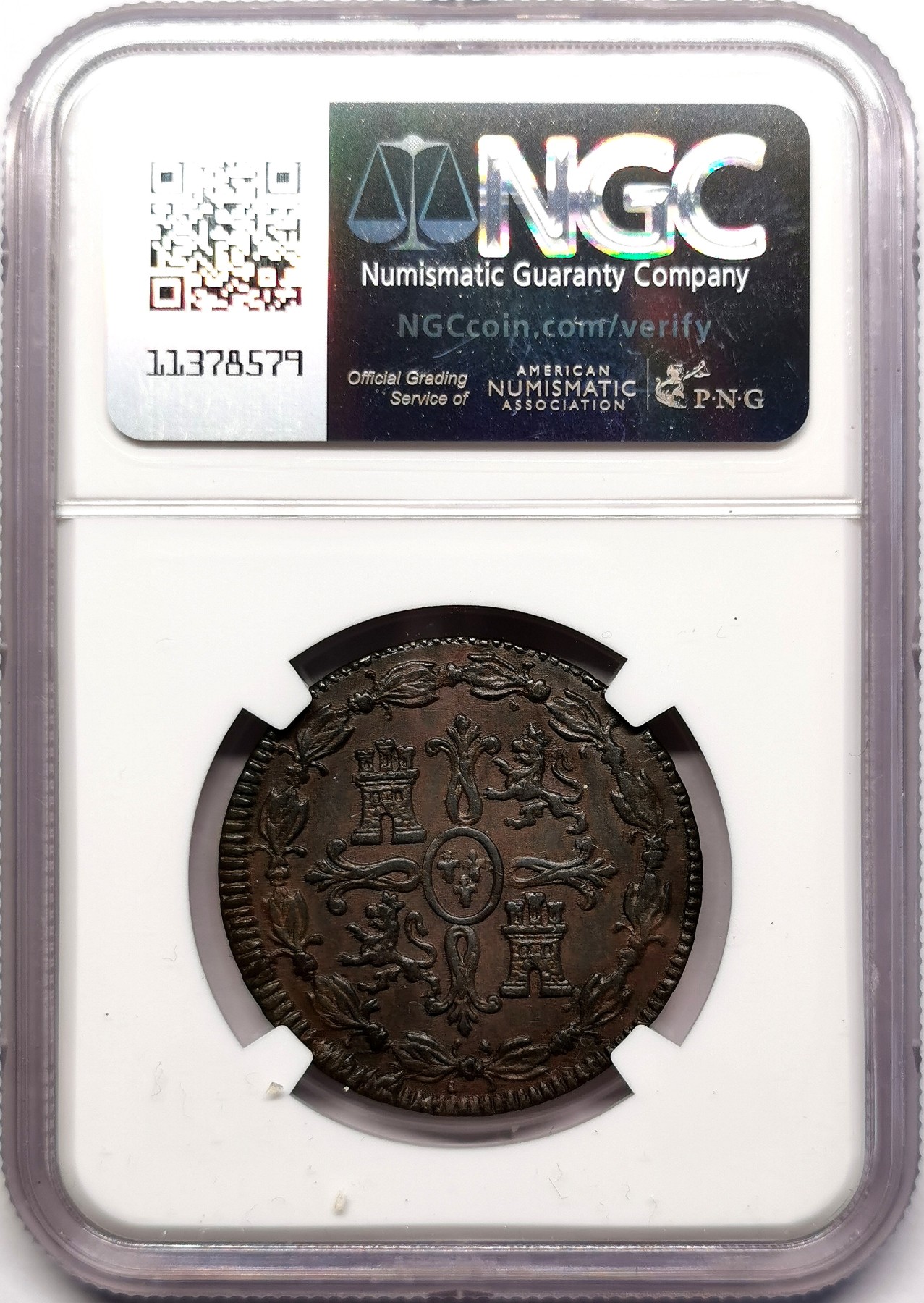 凡希社世界钱币微拍第二百五十五期 1820西班牙费七8M铜辅币NGC-AUD