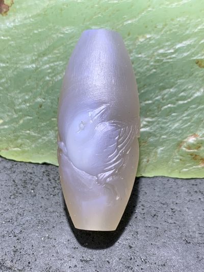 精美亚光高玉化巴西玛瑙手工俏色巧雕画眉大桶珠一个！ - 精美亚光高玉化巴西玛瑙手工俏色巧雕画眉大桶珠一个！