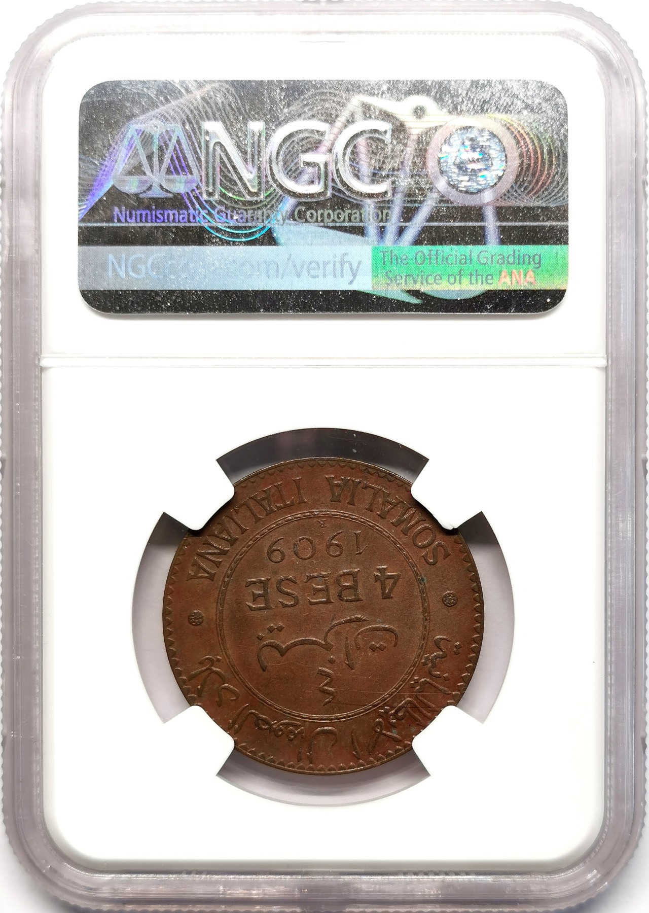 凡希社世界钱币微拍第二百五十五期 荐！1909R意属索马里4Besa铜币NGC-MS62原铜光罕见品质！