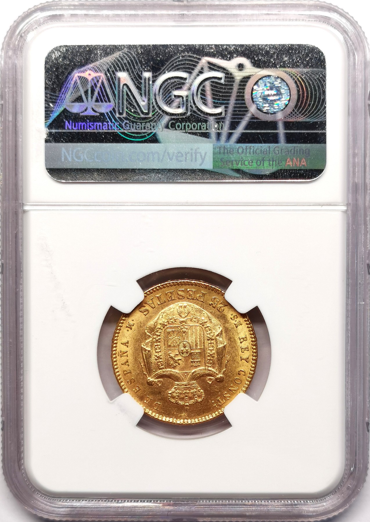 凡希社世界钱币微拍第二百五十五期 1881西班牙阿方索十二25P金币NGC-MS62
