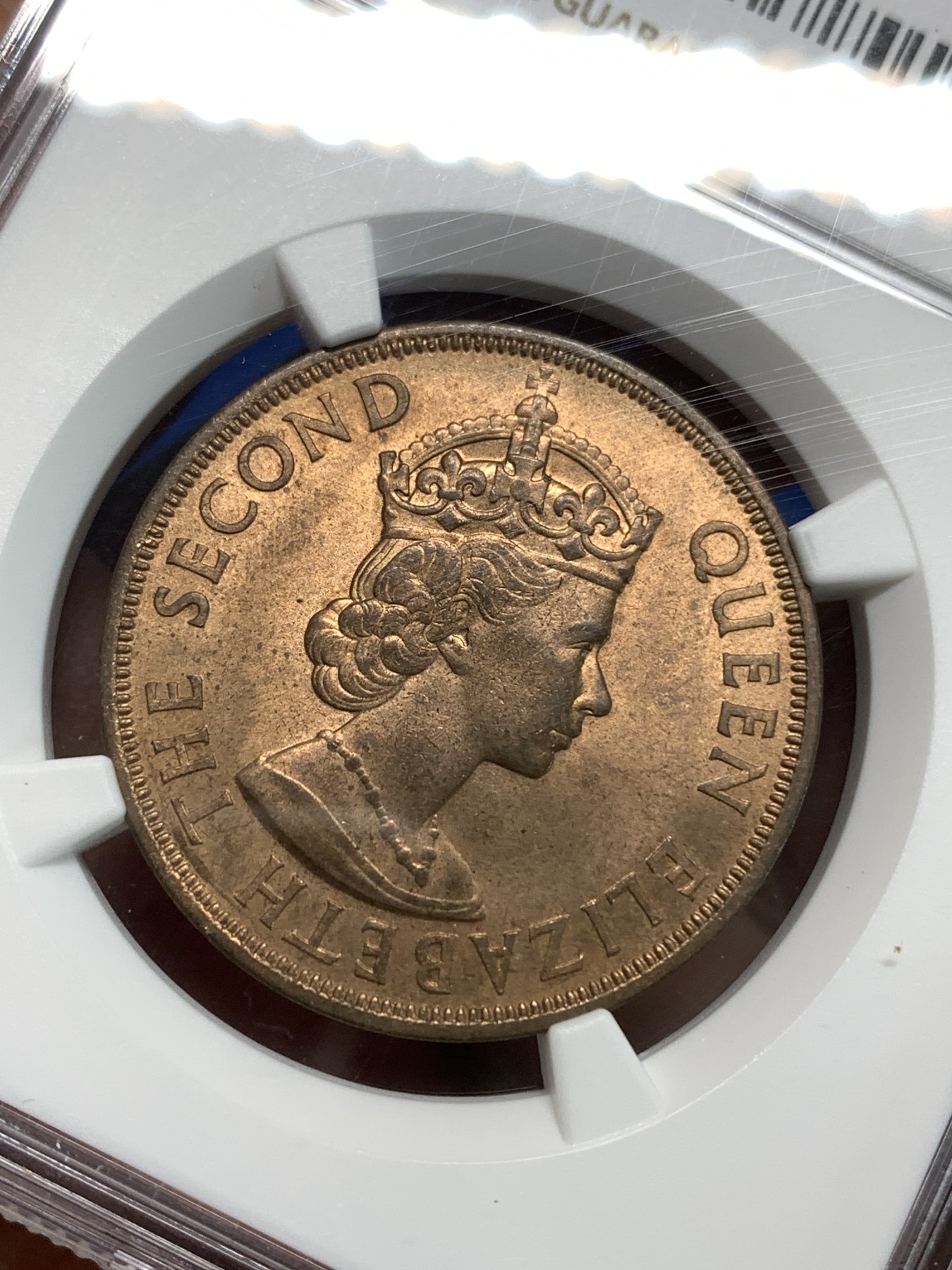 《竞宝斋》第218场-周日，周一 2场 (全场包邮) NGC-MS64RB 泽西岛1945年1/12先令铜币，伊丽莎白二世女王错版币