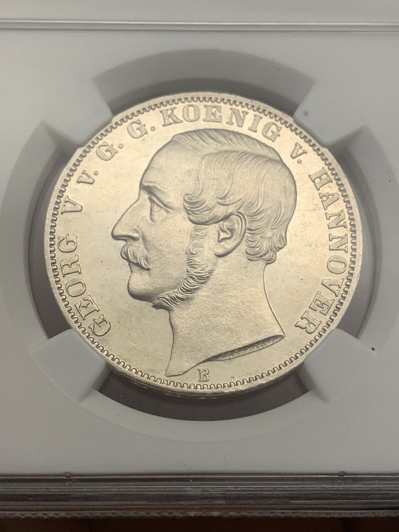 《竞宝斋》第218场-周日，周一 2场 (全场包邮) NGC MS62 1865年德国汉诺威橡树泰勒，热门经典品种，发行量2000，NGC老盒，镜面品质，高点俱在，藏家出品，低评了