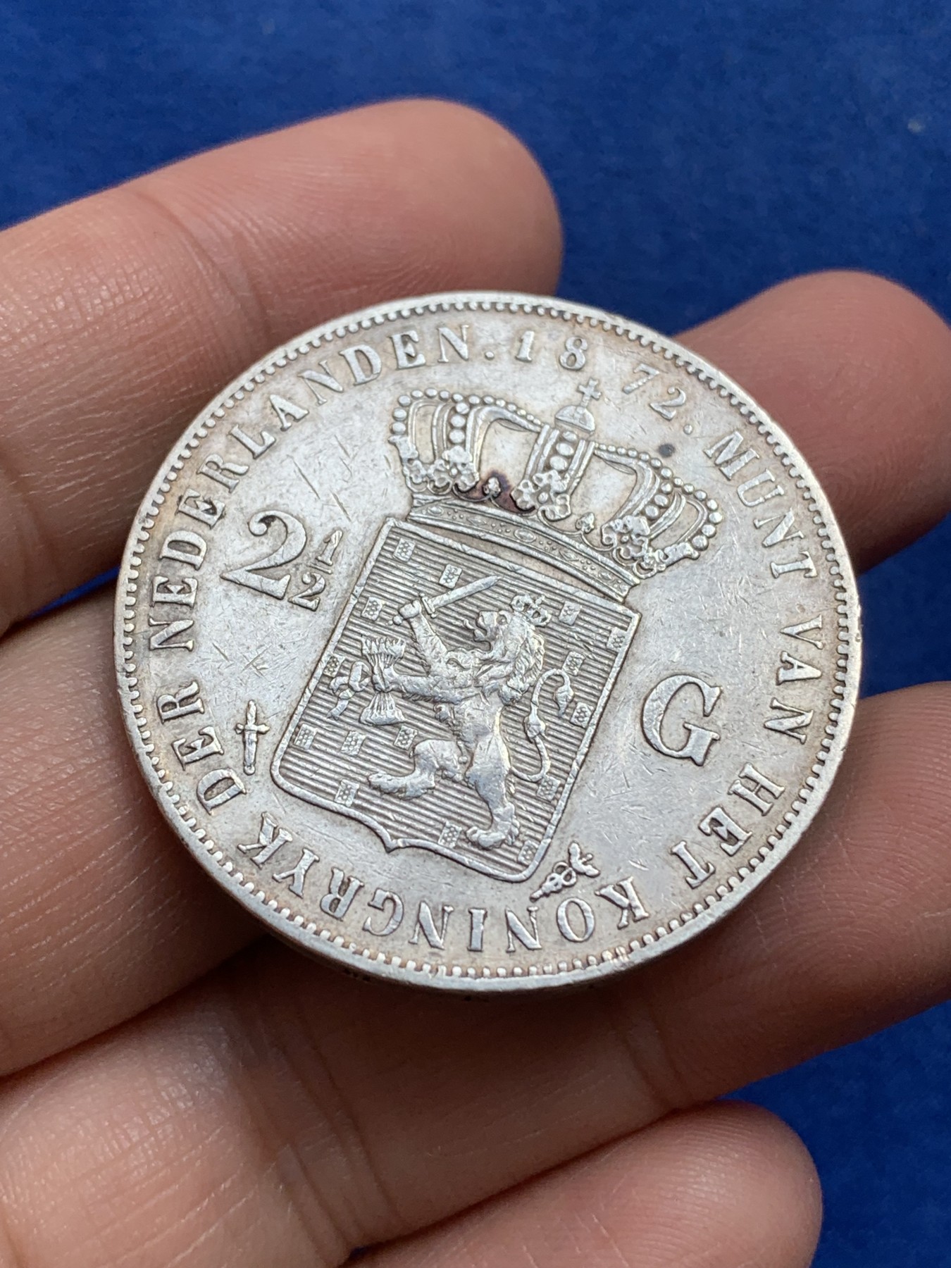 《竞宝斋》第218场-周日，周一 2场 (全场包邮) 荷兰 1872年威廉三世 2.5盾大银币 945高银