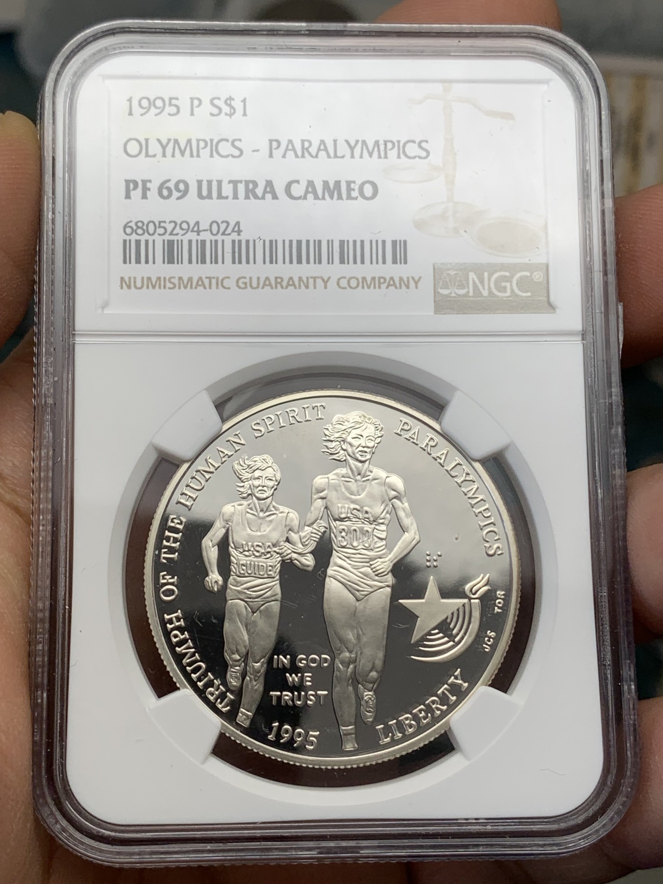 《竞宝斋》第218场-周日，周一 2场 (全场包邮) NGC PF69UC 美国1995年残奥会1美元大银币
