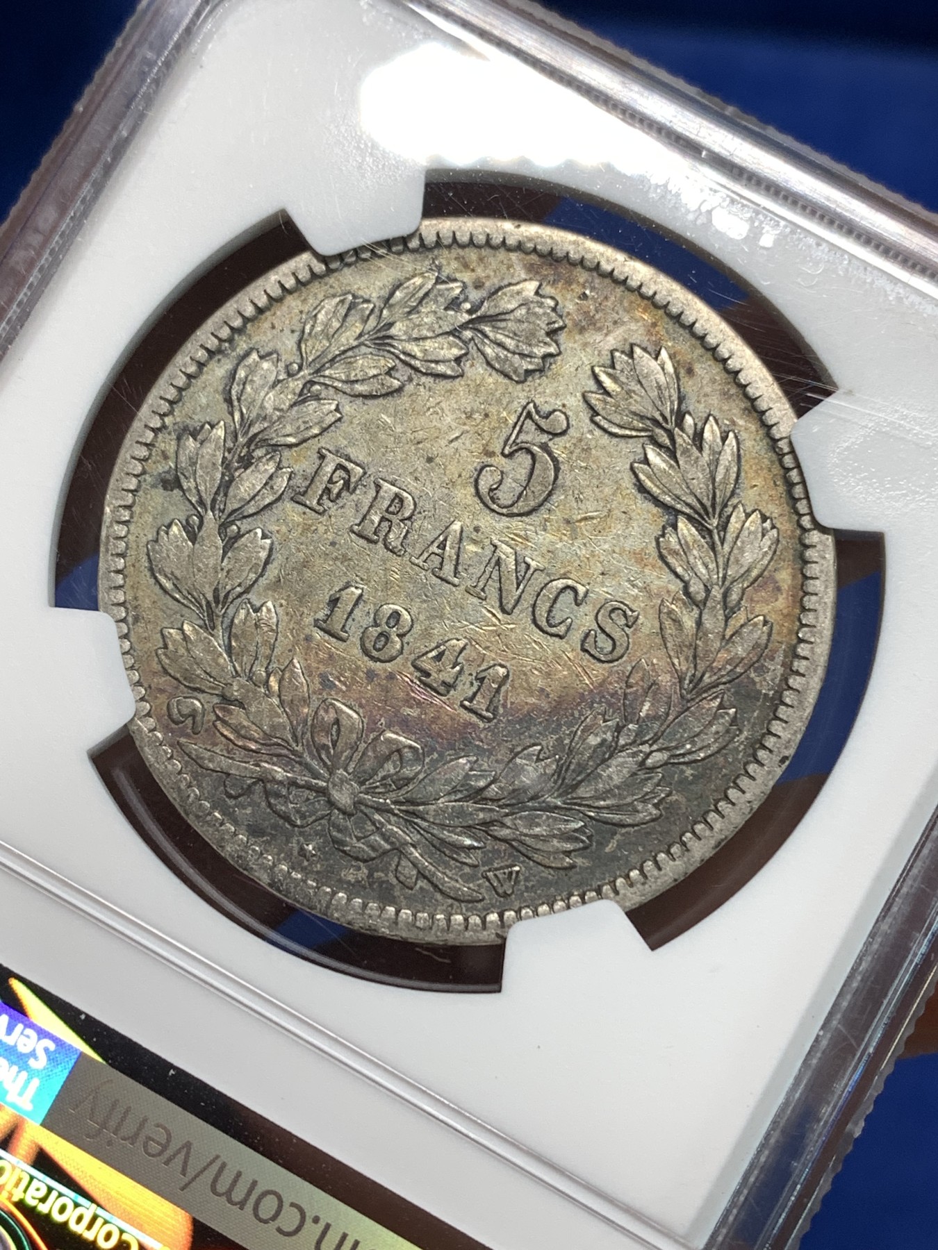 《竞宝斋》第218场-周日，周一 2场 (全场包邮) NGC VF35 法国1841年W版菲利普5法郎银币