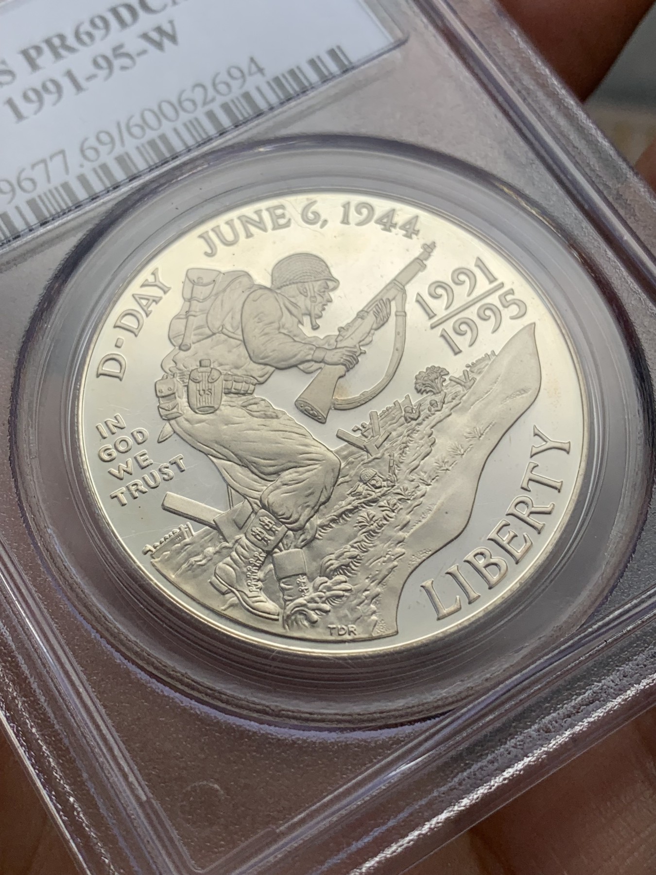 《竞宝斋》第218场-周日，周一 2场 (全场包邮) PCGS-PR69DCAM 美国1991-95年第二次世界大战纪念精制大银币 诺曼底登陆