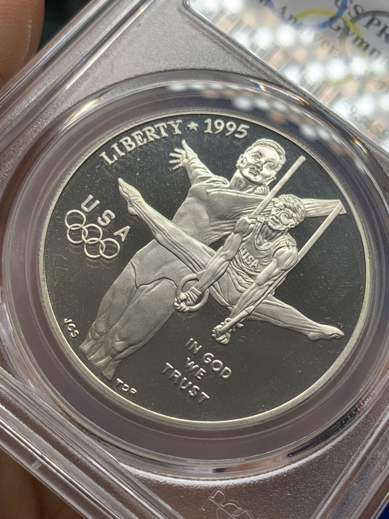 《竞宝斋》第218场-周日，周一 2场 (全场包邮) PCGS-PR69 美国1995年奥运体操1美元精制纪念银币，全新镜面状态精制币
