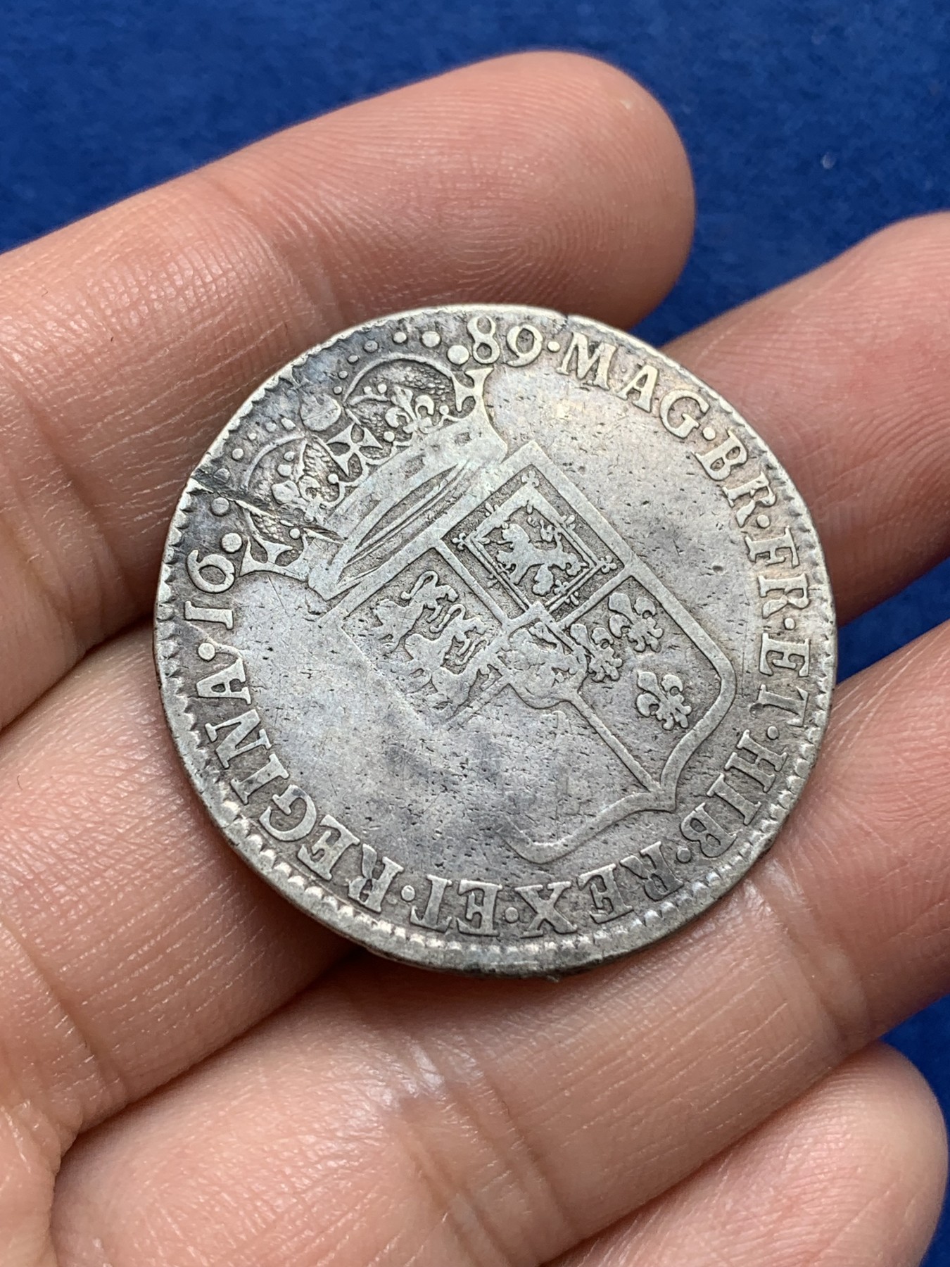 《竞宝斋》第218场-周日，周一 2场 (全场包邮) 英国 1689年 威廉三世和玛丽大婚纪念 半克朗银币 热门品种 英国光荣革命时期 细节见图