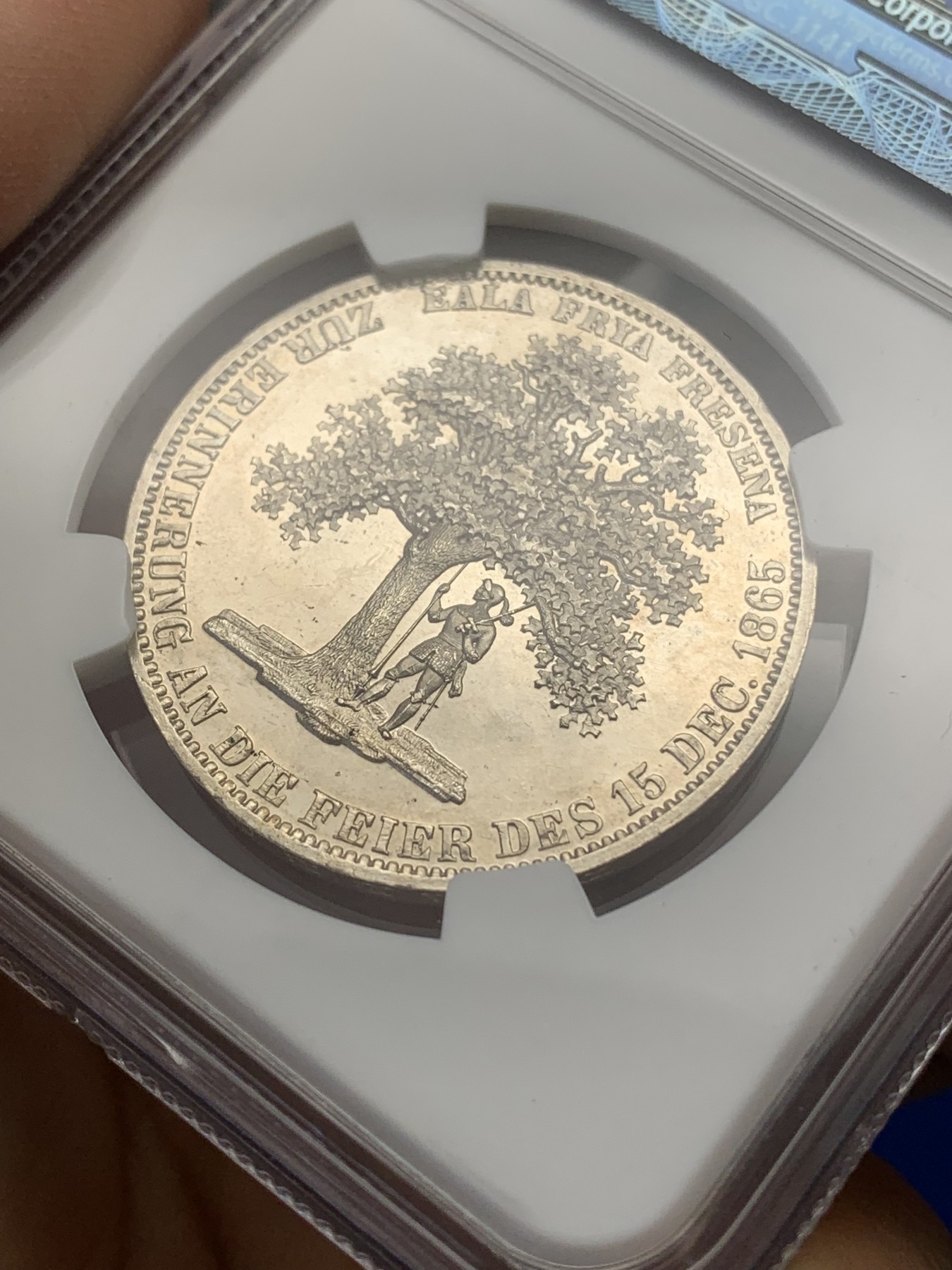 《竞宝斋》第218场-周日，周一 2场 (全场包邮) NGC MS62 1865年德国汉诺威橡树泰勒，热门经典品种，发行量2000，NGC老盒，镜面品质，高点俱在，藏家出品，低评了