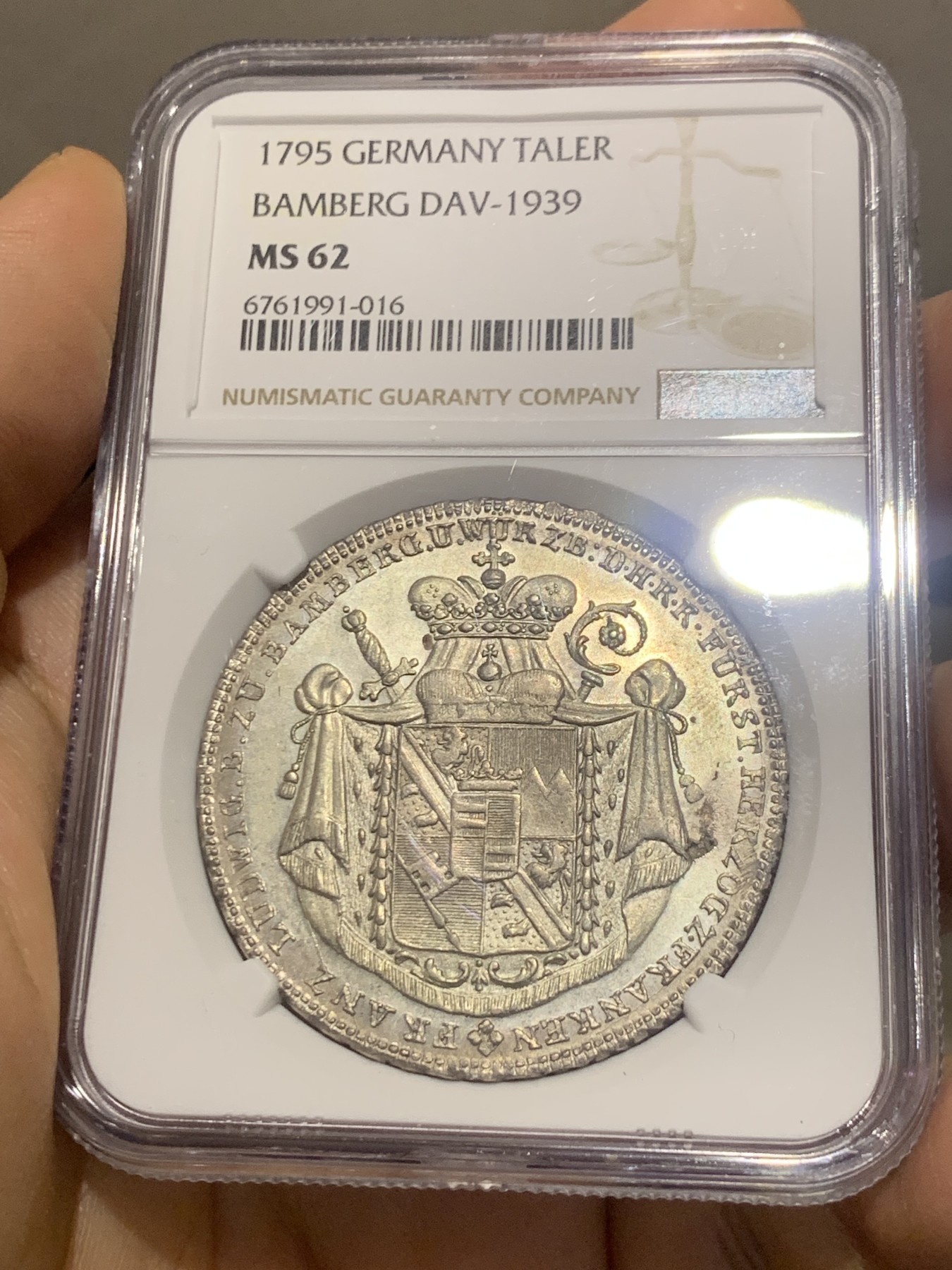 《竞宝斋》第218场-周日，周一 2场 (全场包邮) NGC MS62 德国 1795  班贝格主教区 1泰勒大银币 双面深打 底板光洁 少见品种 状态十分不易