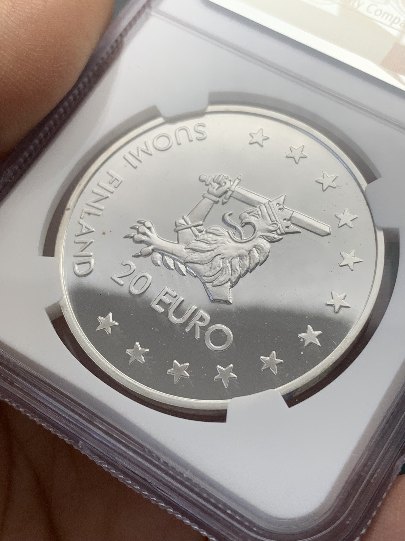 《竞宝斋》第218场-周日，周一 2场 (全场包邮) NGC PF69 芬兰1996奥拉维城堡纪念20欧精制银币