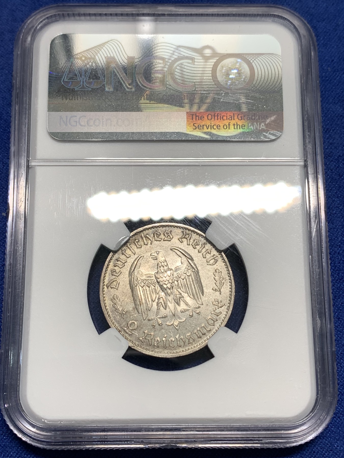 《竞宝斋》第218场-周日，周一 2场 (全场包邮) NGC-MS63 德国1934年F版席勒2马克银币 德三少见品种 状态好