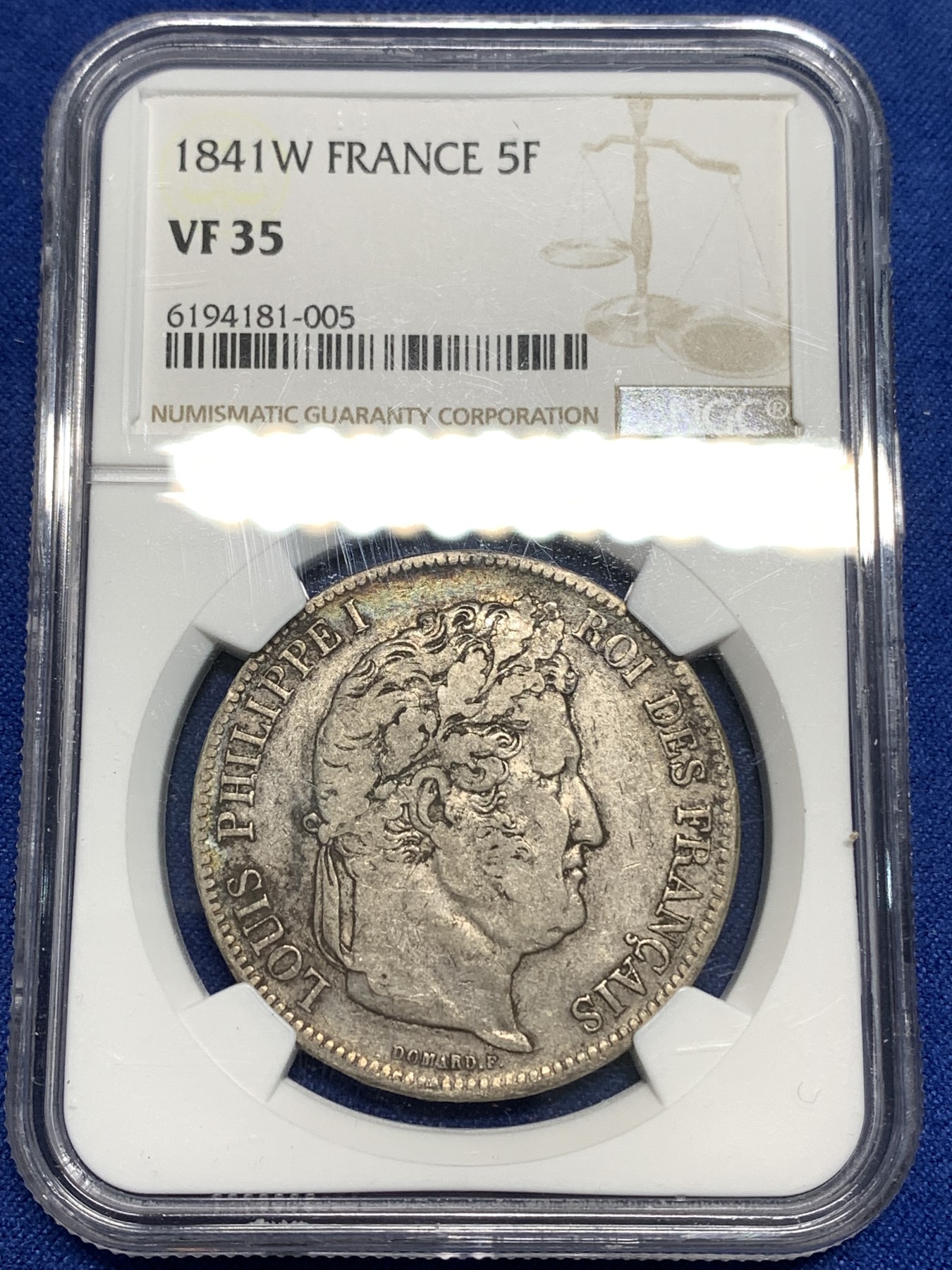 《竞宝斋》第218场-周日，周一 2场 (全场包邮) NGC VF35 法国1841年W版菲利普5法郎银币