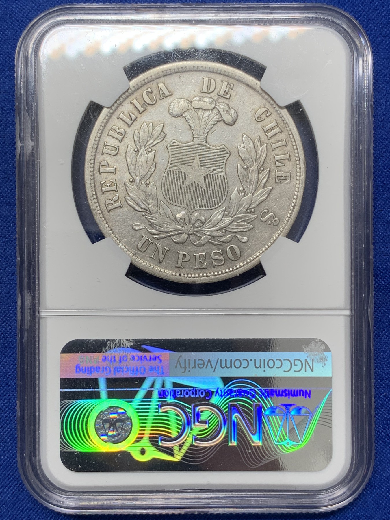 《竞宝斋》第218场-周日，周一 2场 (全场包邮) NGC AU 智利 1877年SO 1比索 秃鹰大银币