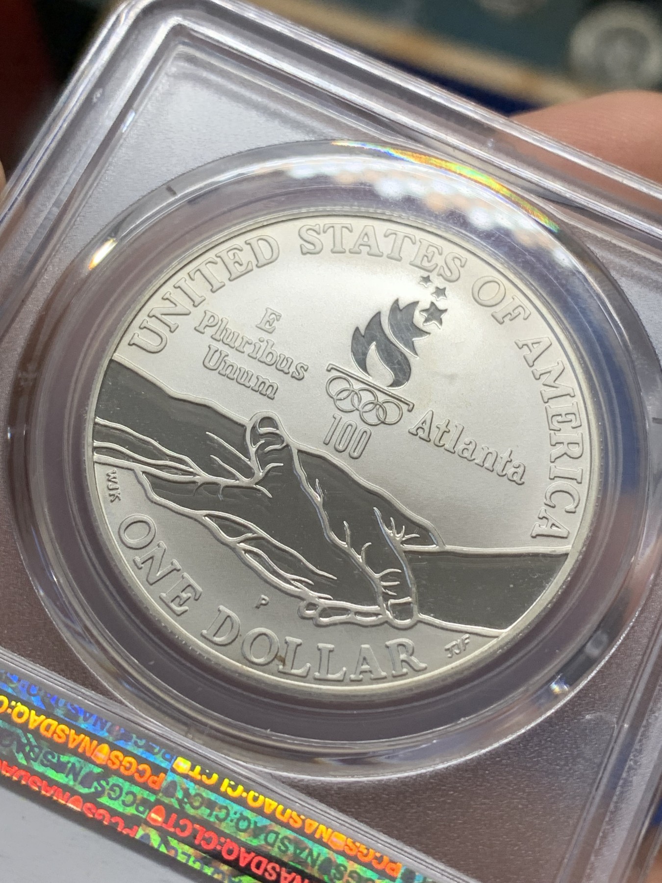 《竞宝斋》第218场-周日，周一 2场 (全场包邮) PCGS-PR69 美国1995年奥运体操1美元精制纪念银币，全新镜面状态精制币