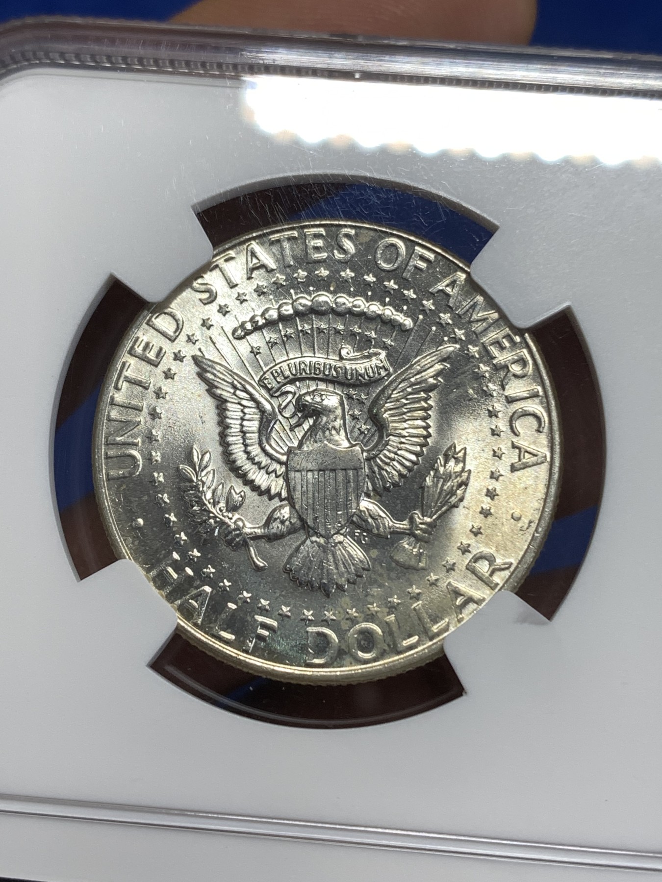 《竞宝斋》第218场-周日，周一 2场 (全场包邮) NGC-MS64 1964美国肯尼迪50美分银币，900高银版， 62，63常见，64分不常见。