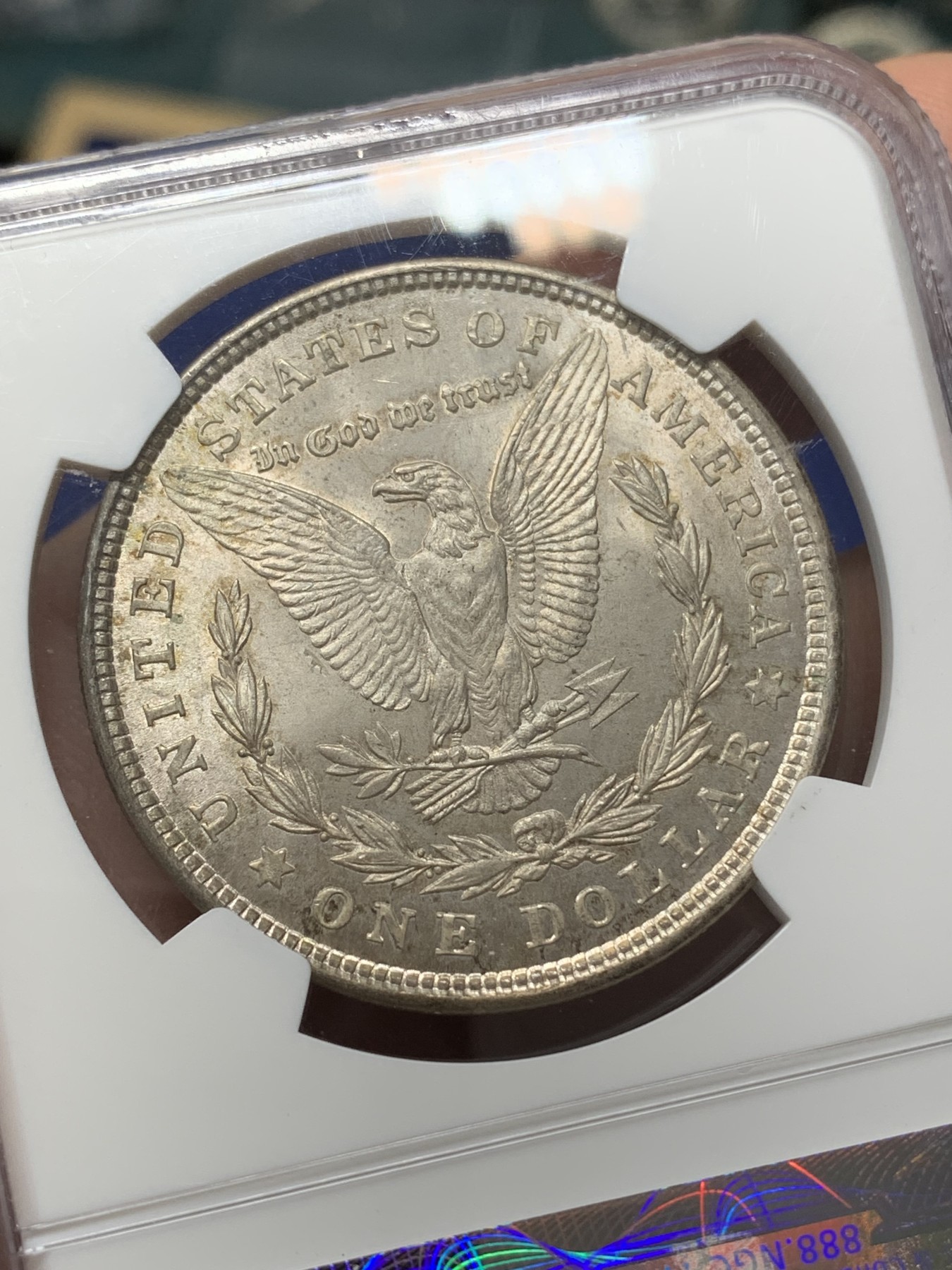 《竞宝斋》第218场-周日，周一 2场 (全场包邮) NGC-MS63 美国1921年摩根银币，原汁原味百年老包浆，包浆醇厚，状态极佳。