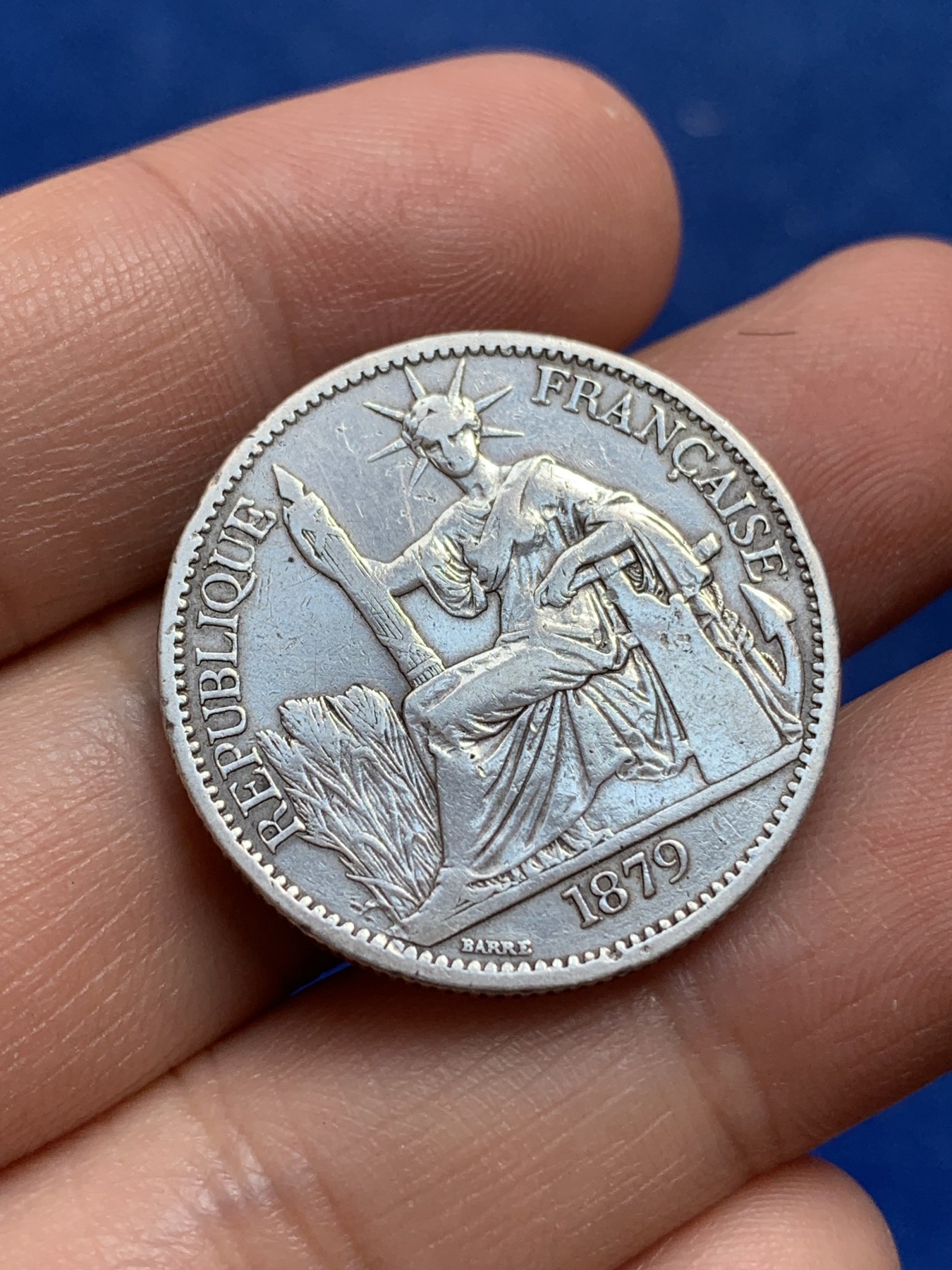 《竞宝斋》第218场-周日，周一 2场 (全场包邮) 法属交趾支那1879年50分银币 稀少品种 非印支可比