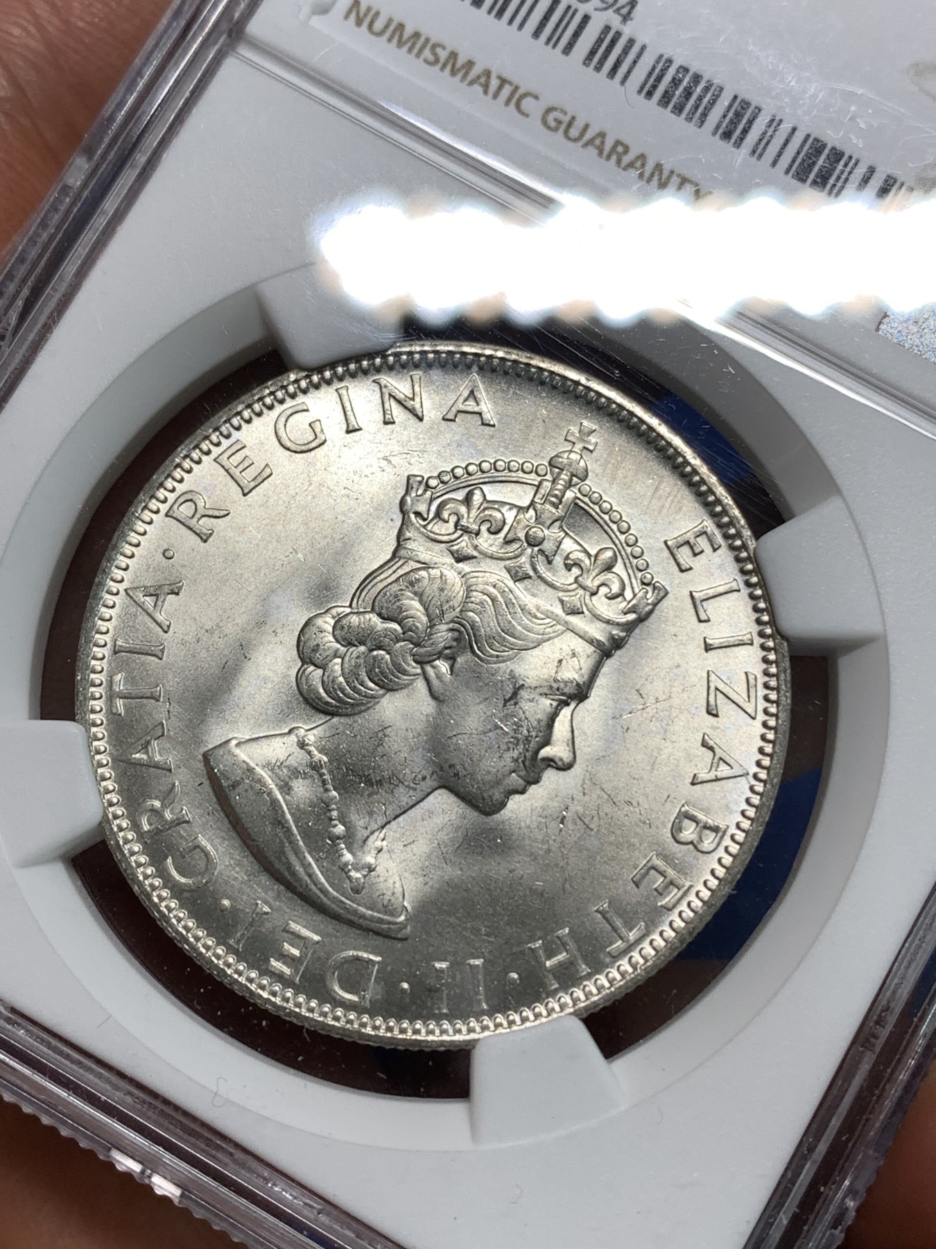 《竞宝斋》第218场-周日，周一 2场 (全场包邮) NGC-MS63 英属百慕大1964年伊丽莎白二世青年头像克朗银币 头像十分漂亮