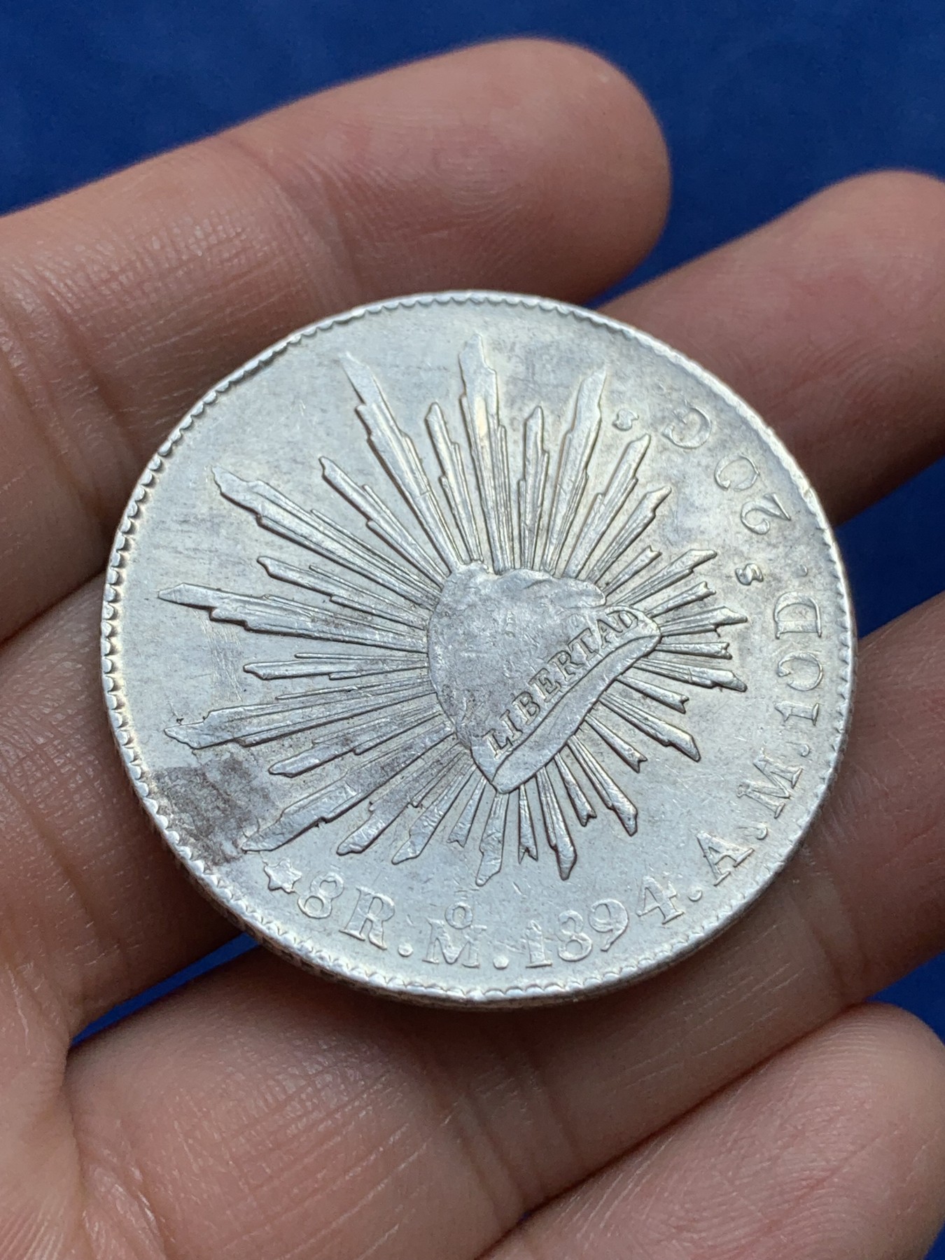 《竞宝斋》第218场-周日，周一 2场 (全场包邮) 墨西哥1894年 MO AM 鹰洋 8瑞尔银币 细节见图