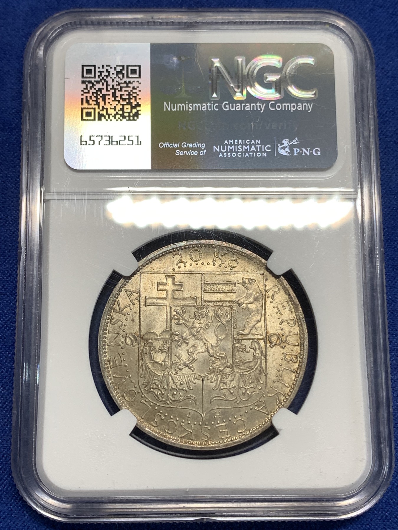 《竞宝斋》第218场-周日，周一 2场 (全场包邮) NGC MS64 1937捷克斯洛伐克20k大银币