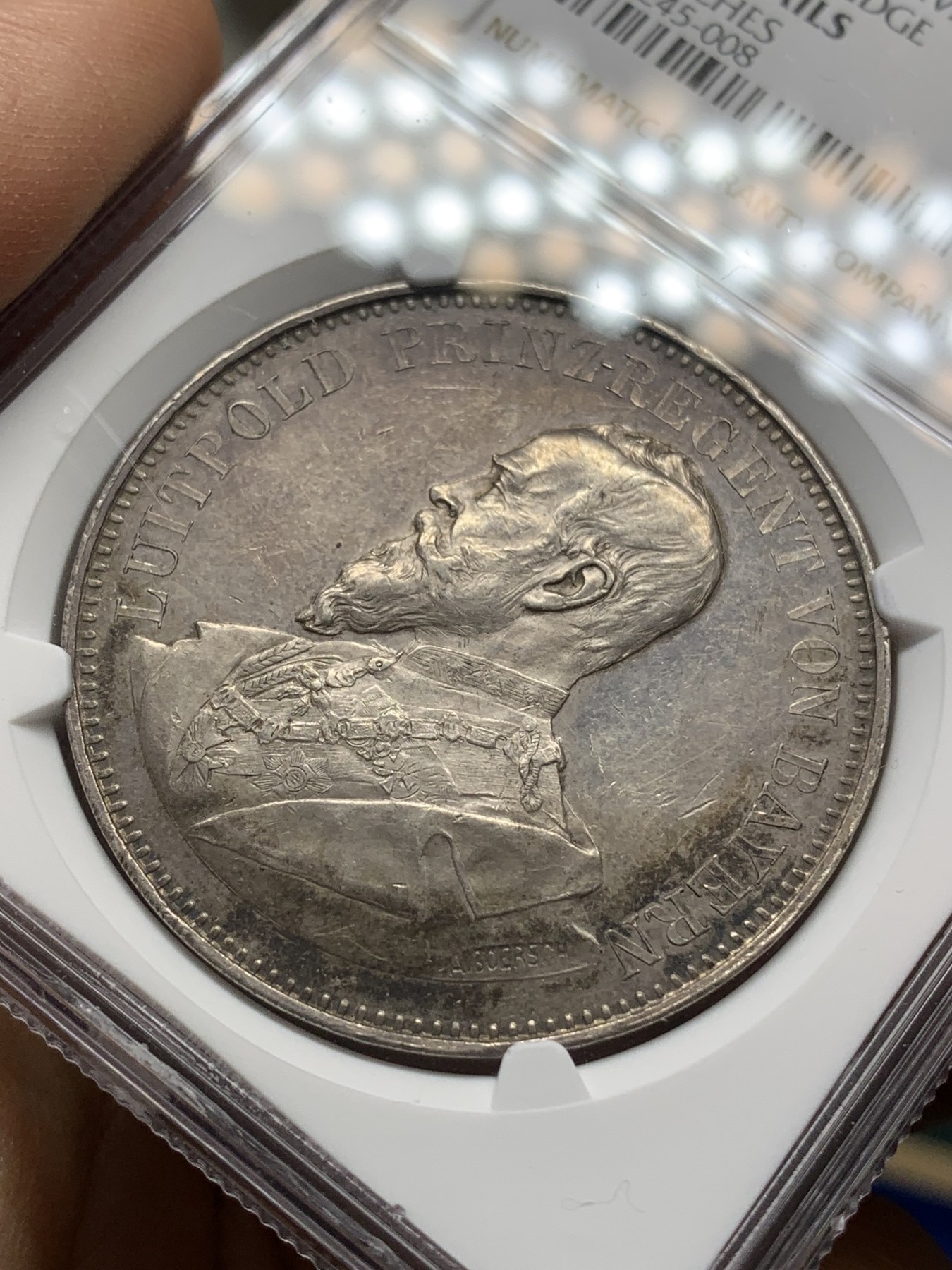 《竞宝斋》第218场-周日，周一 2场 (全场包邮) NGC-UNC 德国 巴伐利亚 1891年 利奥波德 大银章 原味包浆 状态舒服