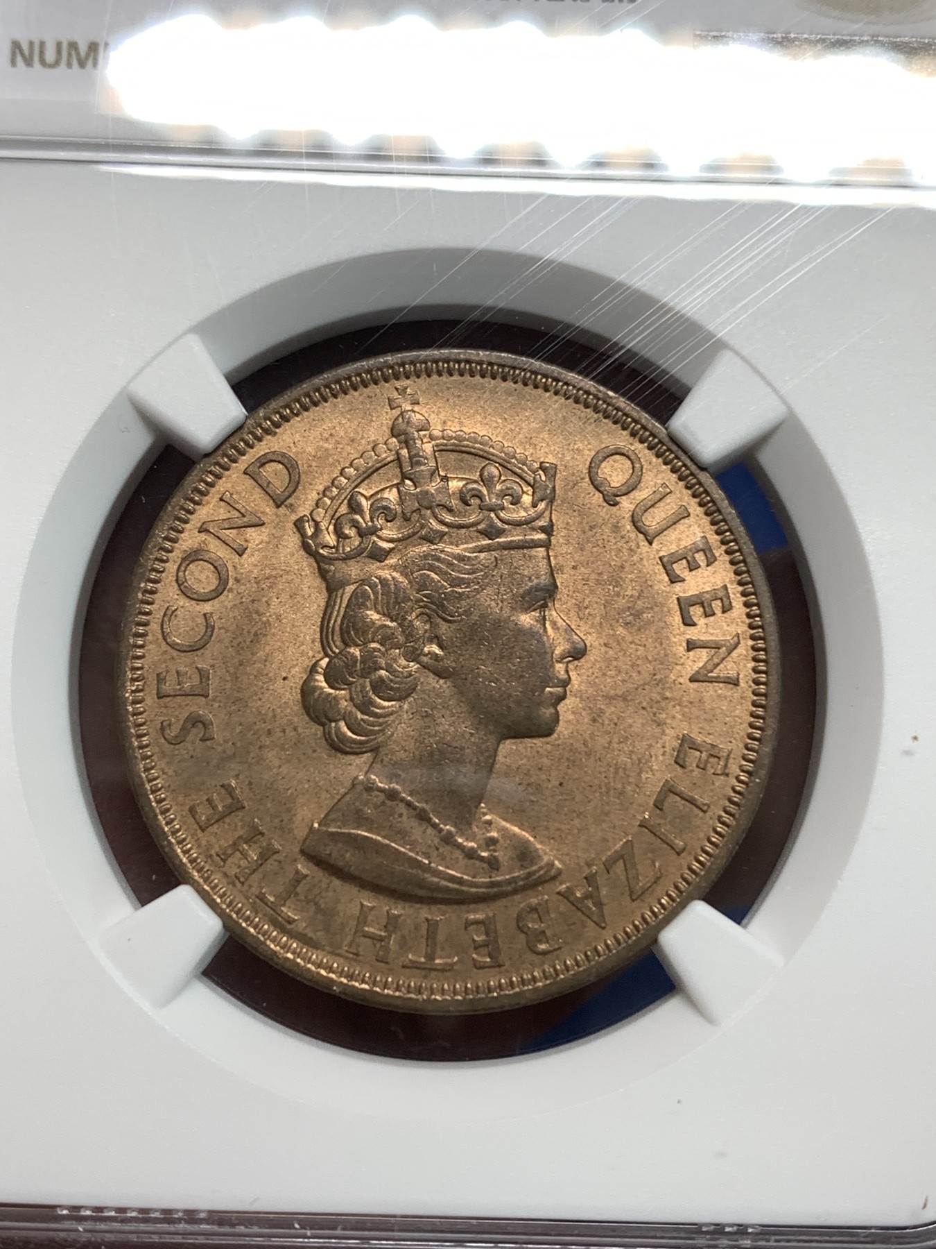 《竞宝斋》第218场-周日，周一 2场 (全场包邮) NGC-MS64RB 泽西岛1945年1/12先令铜币，伊丽莎白二世女王错版币