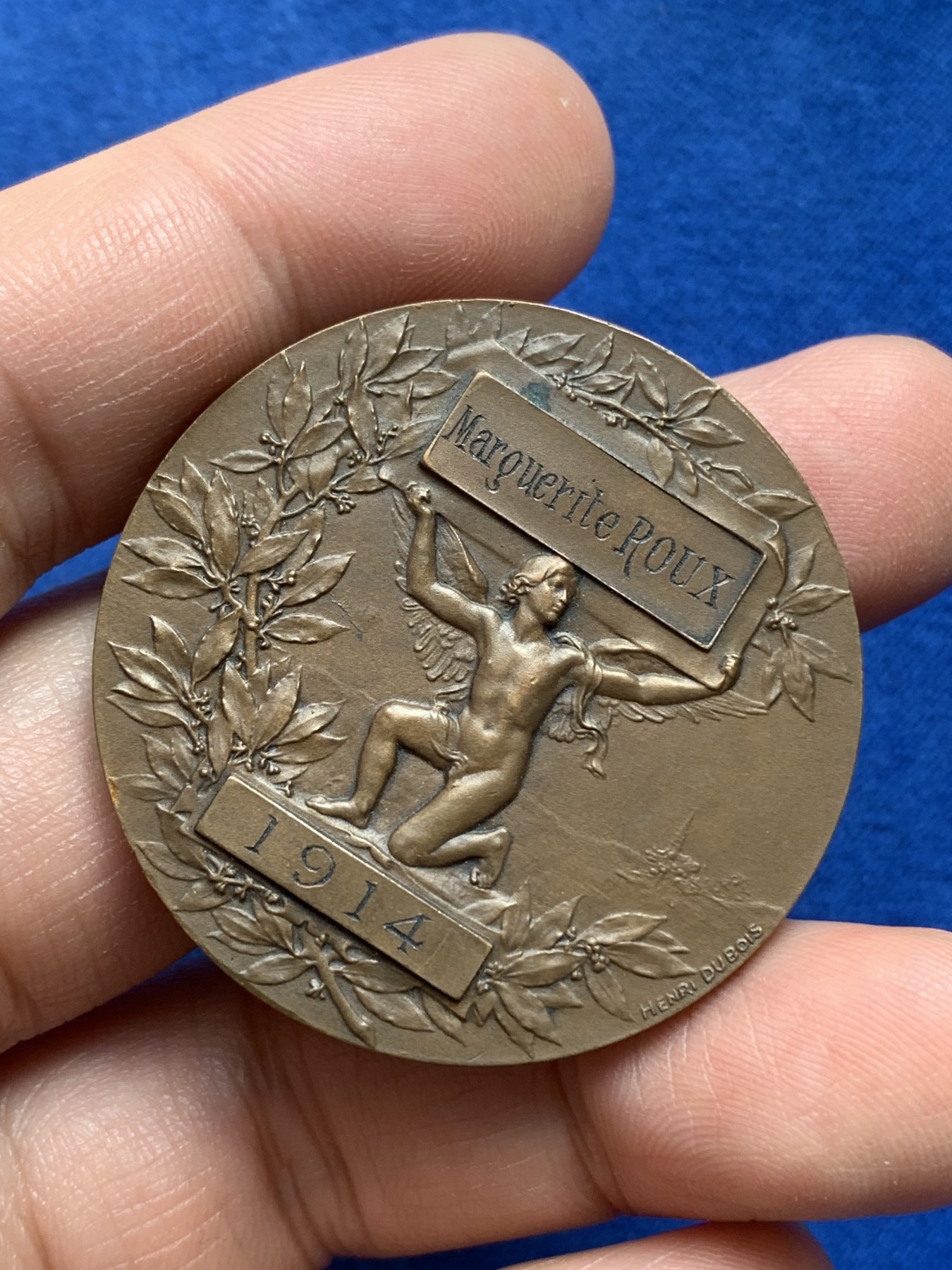 《竞宝斋》第218场-周日，周一 2场 (全场包邮) 两枚一组 法国天使银章（40.6mm 34.5g 丰饶角银标）+铜章（41mm 39.3g 丰饶角铜标），统计学纪念