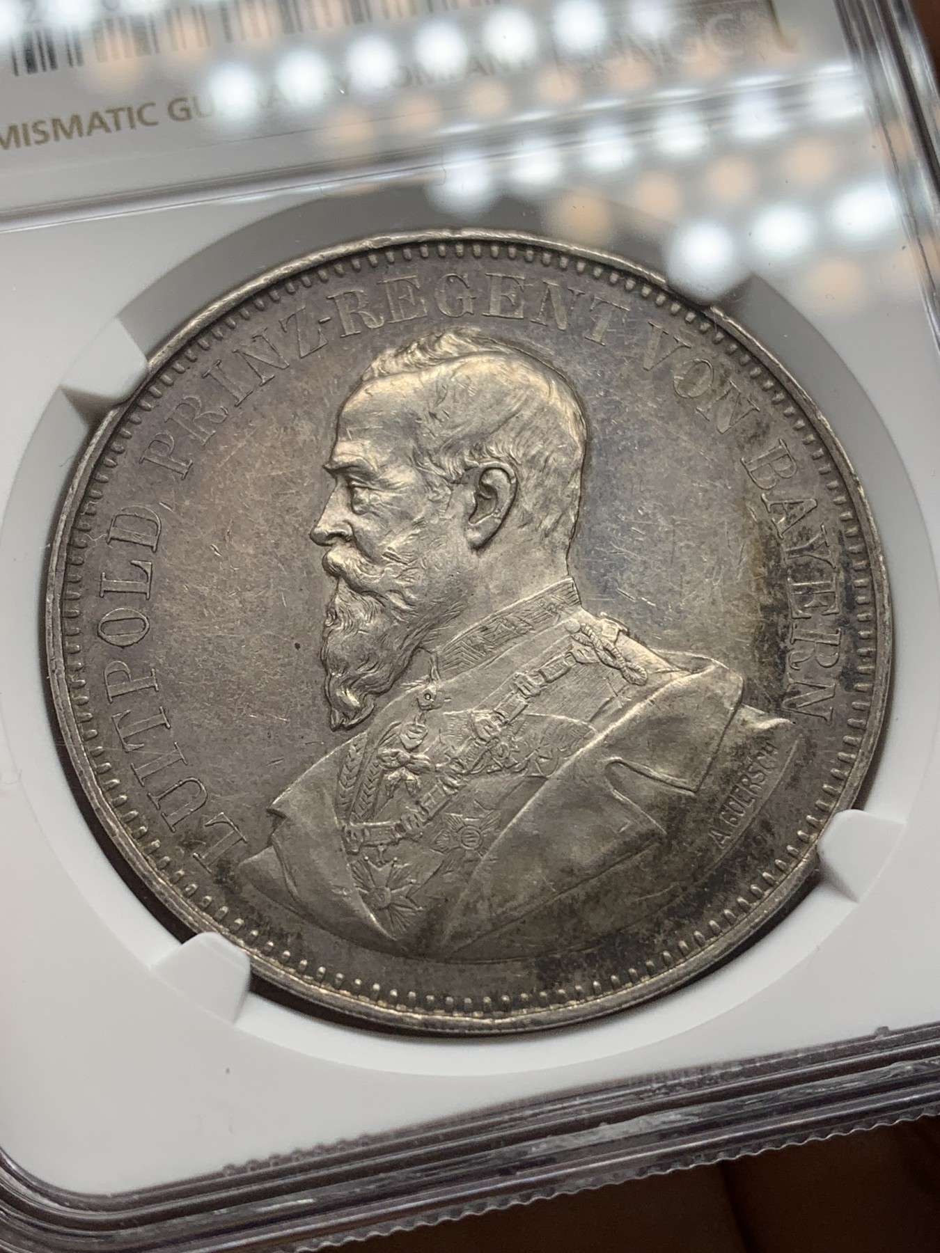 《竞宝斋》第218场-周日，周一 2场 (全场包邮) NGC-UNC 德国 巴伐利亚 1891年 利奥波德 大银章 原味包浆 状态舒服