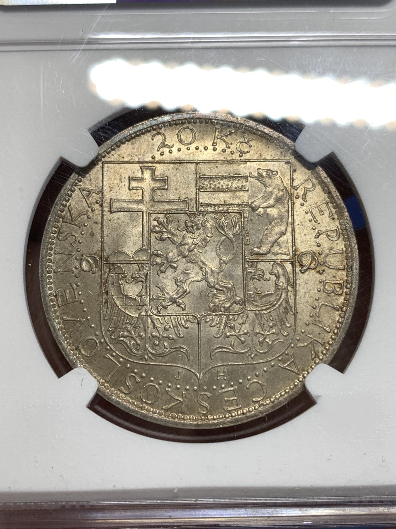 《竞宝斋》第218场-周日，周一 2场 (全场包邮) NGC MS64 1937捷克斯洛伐克20k大银币