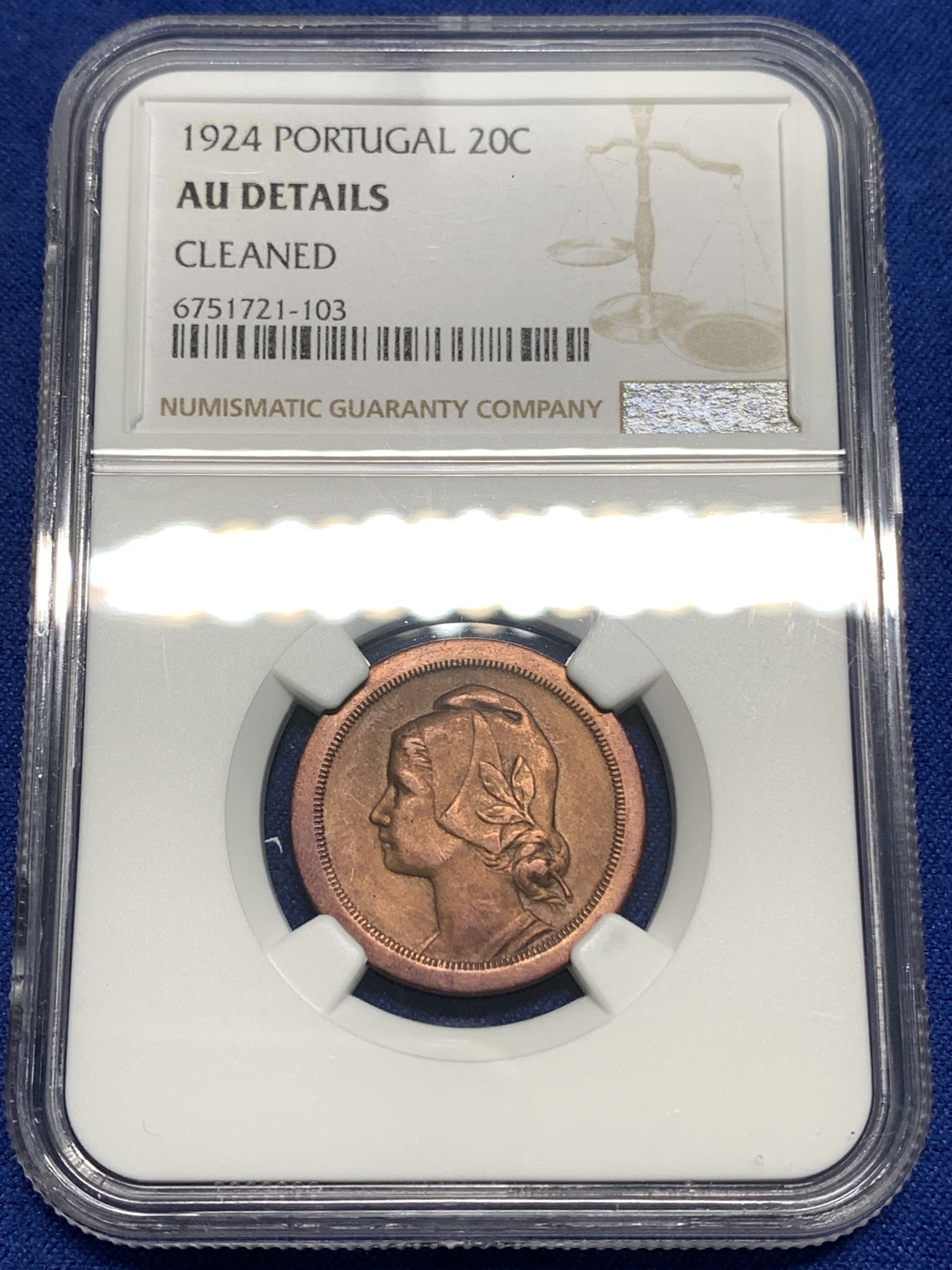 《竞宝斋》第218场-周日，周一 2场 (全场包邮) NGC AUD 葡萄牙1924年20C铜币