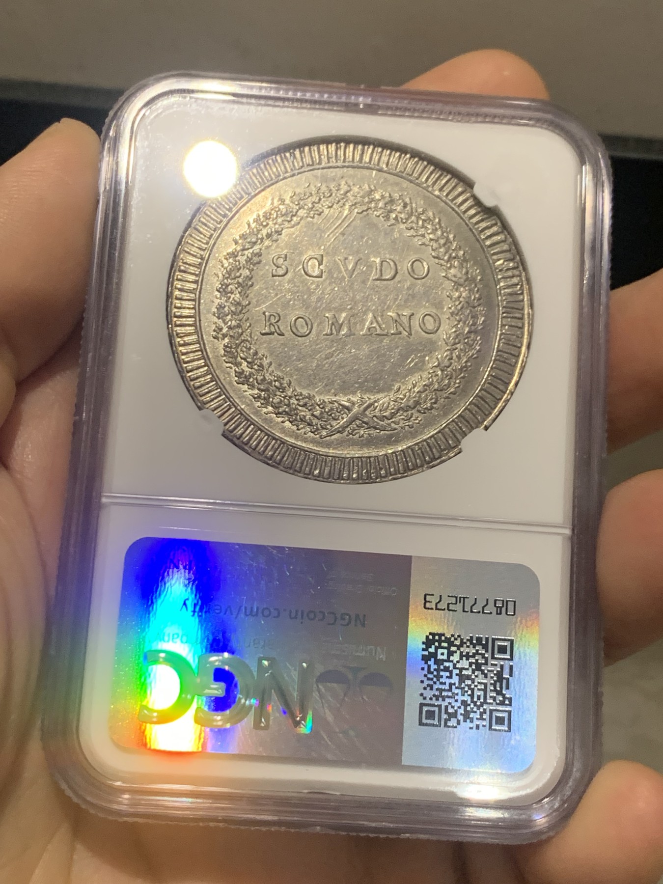 《竞宝斋》第218场-周日，周一 2场 (全场包邮) NGC AU58 意大利罗马共和国 1799年1scudo大银币，存在极短的政权，只发行了一年