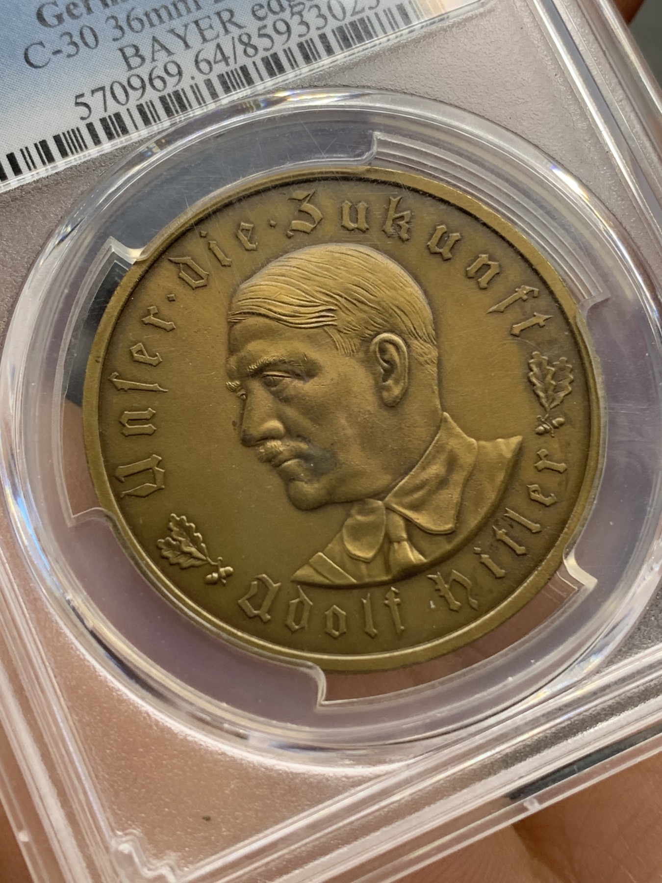 《竞宝斋》第218场-周日，周一 2场 (全场包邮) PCGS SP64 德国1933第三帝国元首执政纪念铜章，少见高分好品！