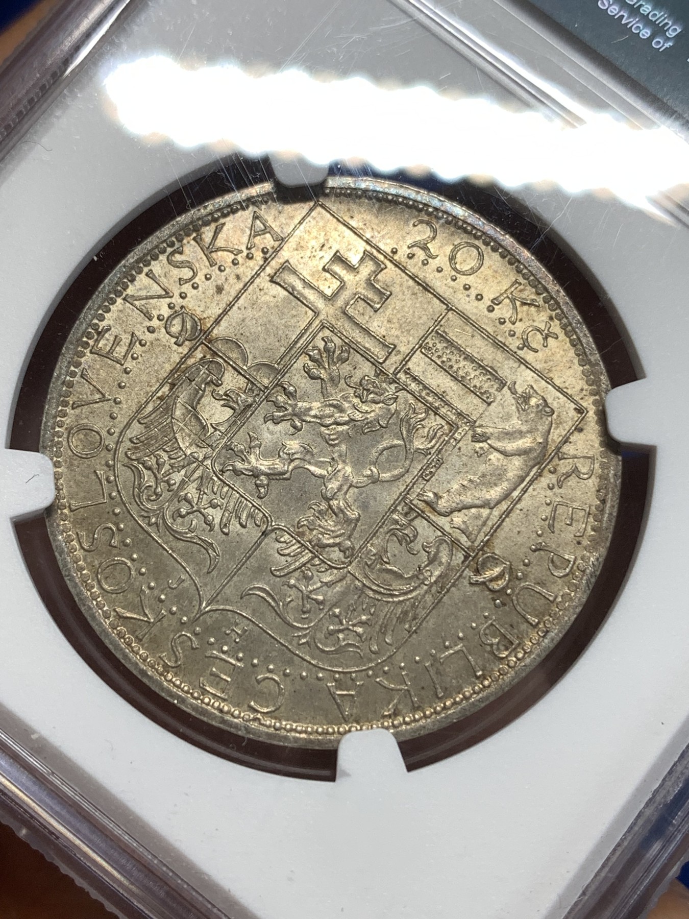 《竞宝斋》第218场-周日，周一 2场 (全场包邮) NGC MS64 1937捷克斯洛伐克20k大银币