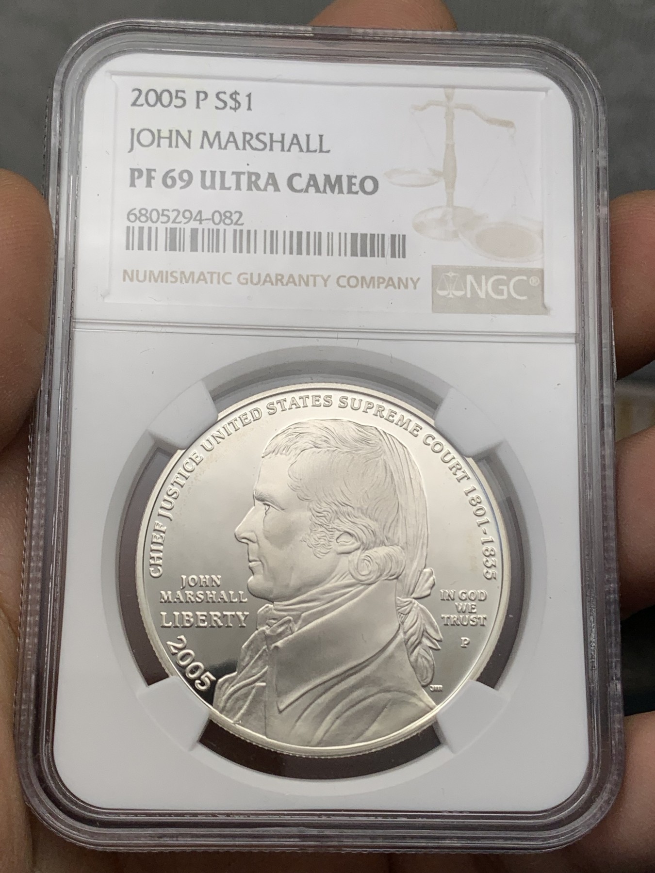 《竞宝斋》第218场-周日，周一 2场 (全场包邮) NGC PF69UC 美国2005年约翰马歇尔1美元大银币