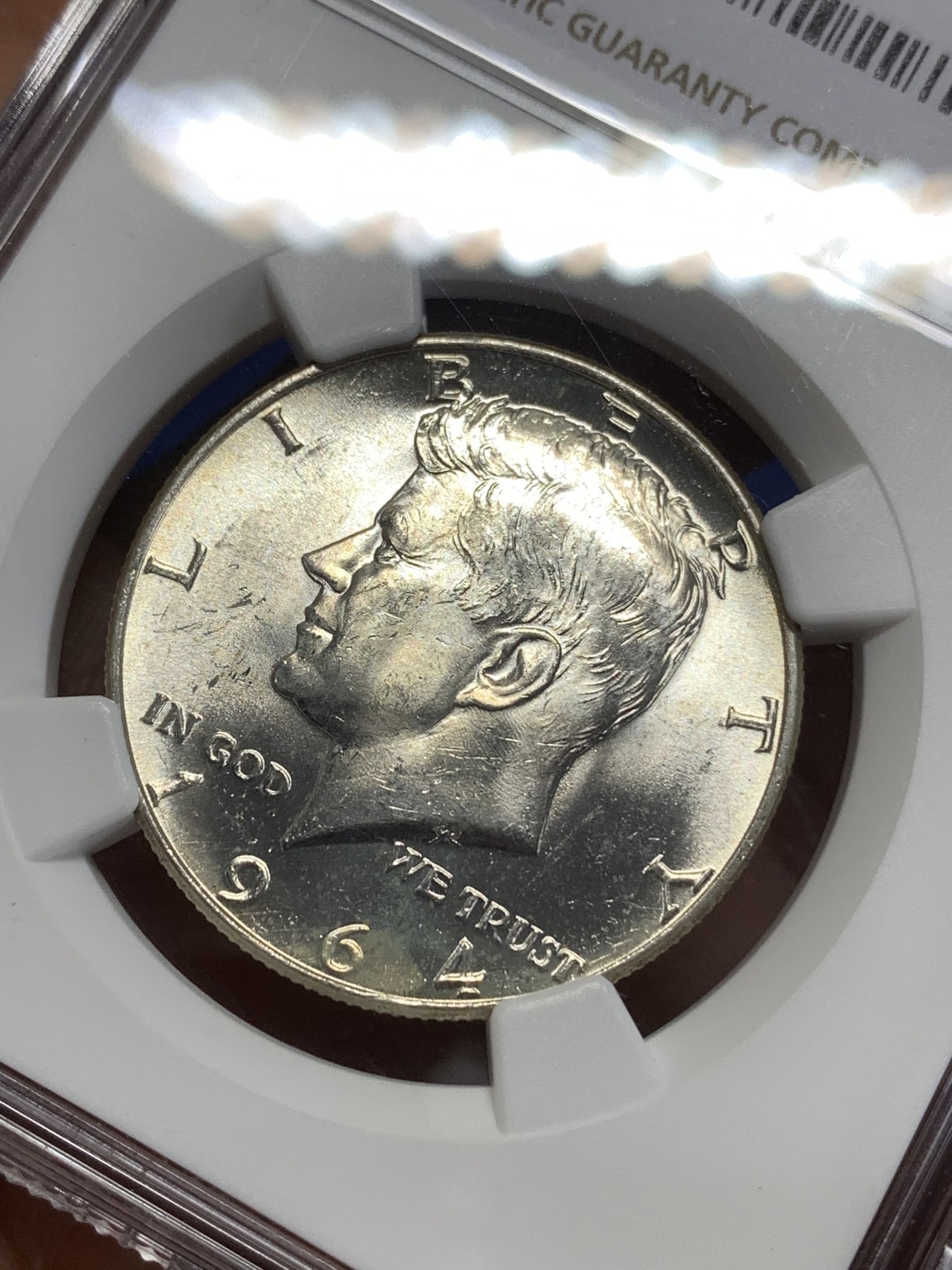 《竞宝斋》第218场-周日，周一 2场 (全场包邮) NGC-MS64 1964美国肯尼迪50美分银币，900高银版， 62，63常见，64分不常见。