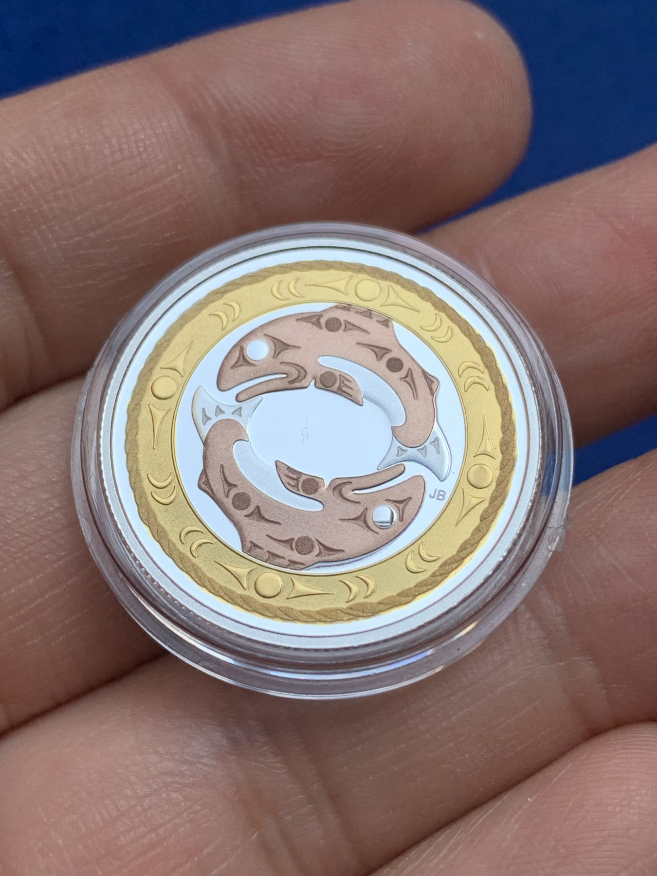 《竞宝斋》第218场-周日，周一 2场 (全场包邮) 原盒带证书proof加拿大双色镀金双鱼银币